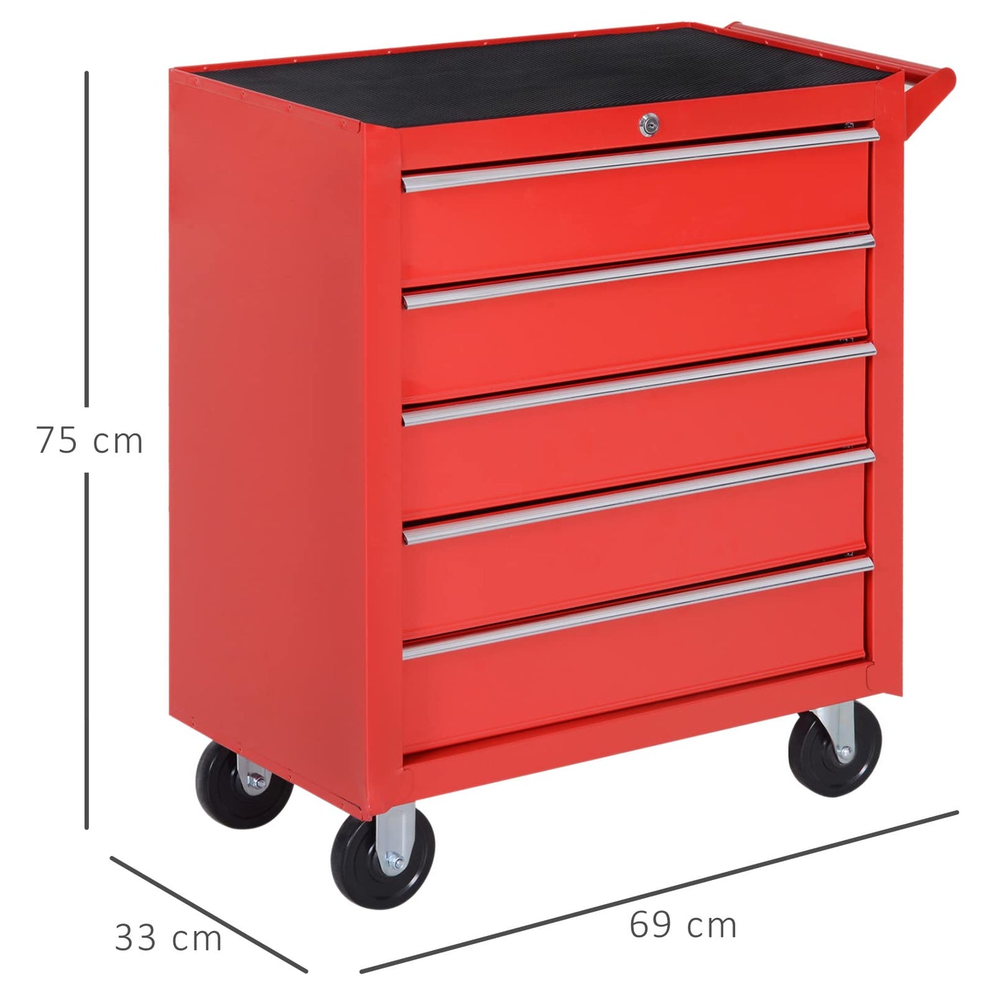 DURHAND Professional 5 Drawer Roller Tool Cabinet Storage Box Workshop Chest Garage 4 Smooth Wheels Wheeling Trolley w/Handle - Red