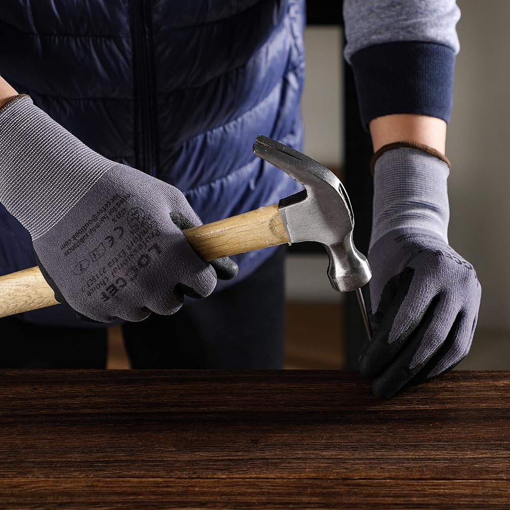 LOCCEF Safety Work Gloves MicroFoam Nitrile Coated-12 Pairs,Seamless Knit Nylon, Home Improvement,Micro-Foam Gloves (9/L, Grey-12 Pairs)