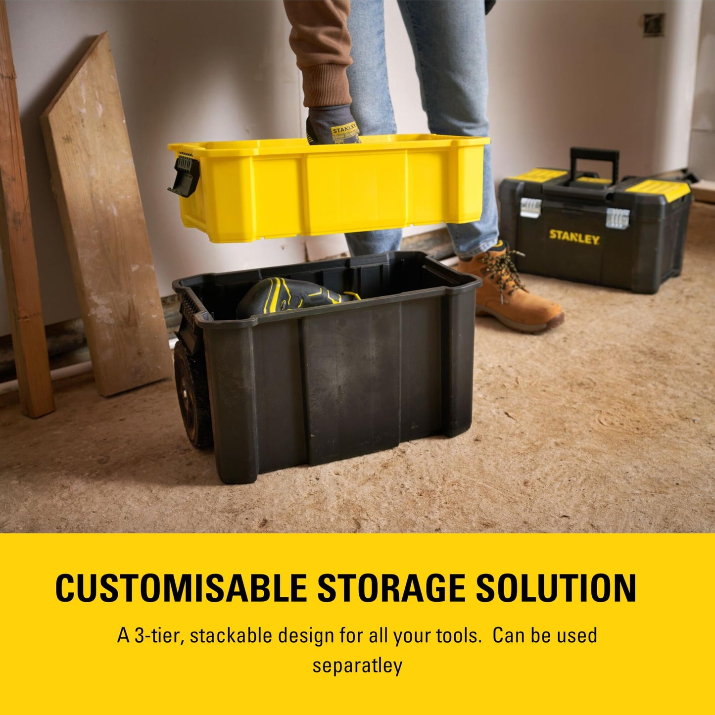 STANLEY Essential Rolling Workshop Toolbox, 3-in1 Stackable Units, Portable Tool Solution, STST1-80151