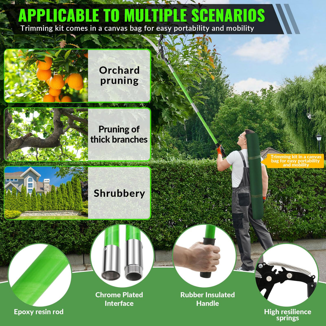 Pole Pruning Saw 30 Foot Long Handle Adjustable Length, Manual Pole Saw High Branch Scissors with Carry Bag and Sturdy Pole, Telescopic Tree Pruner Long Reach for Palm Oak High Branches