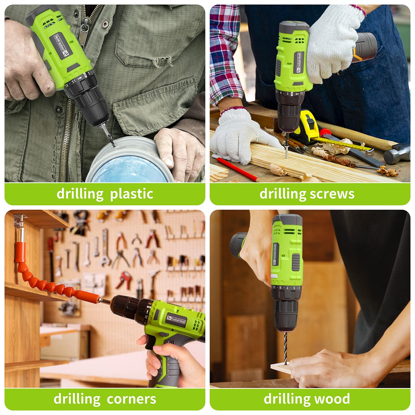 FADAKWALT 12V CordlessDrill, Battery Power Drill Drivers, 3/8β inch Keyless Chuck, Electric Screwdriver Kit, 21+1 Torque Setting, Combi Drill with Li-Ion Battery and Charger