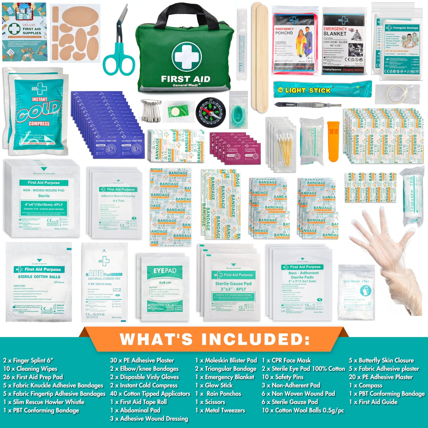 General Medi 210 Piece First Aid Kit- Emergency kit - Reflective Design - Includes Ice(Cold) Pack, Moleskin Pad and Emergency Blanket for Travel, Home, Office, Car, Workplace & Outdoor