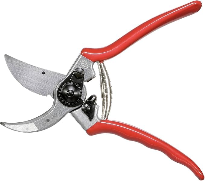 FELCO 2 Pruning Secateurs – 25 mm Cutting Diameter, for Large Hands, 215 mm Length, with Sap Groove, Straight Handles, Red