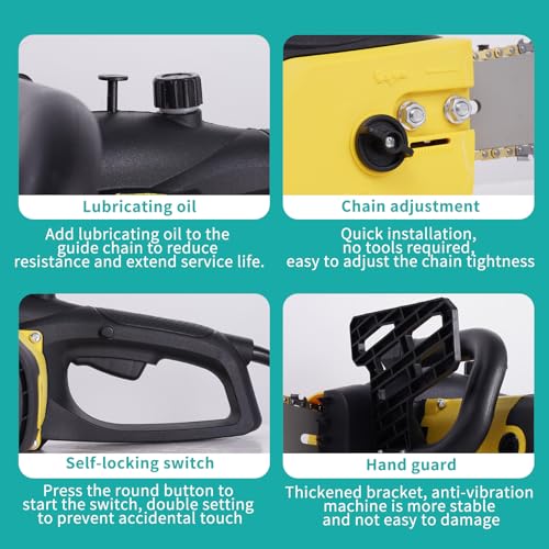 Electric Chainsaw, 2500W Powerful Electric Chainsaw,16" Portable Corded Chain Saw with 1.5m Power Cable, 4500rpm Chain Saw for Garden Tree Pruning, 10m/s Chain Speed Auto Chain Lubrication to Cut Wood
