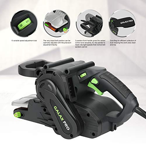GALAX PRO 1010W Belt Sander, 120-380 RPM Variable Speed Settings, Dust Bag，5 Sanding Belts(76x533 MM)