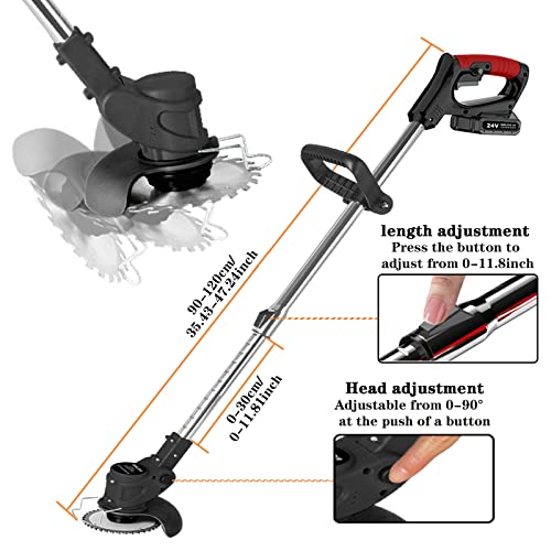SMILOVII 24V Cordless Strimmer, Telescopic Lightweight Grass Trimmer with 6xMetal Blades & 10xPlastic Blades, 2 x 2000mAh Battery, Electric Garden Strimmer Grass Cutter for Lawn Edger Pruning Weed