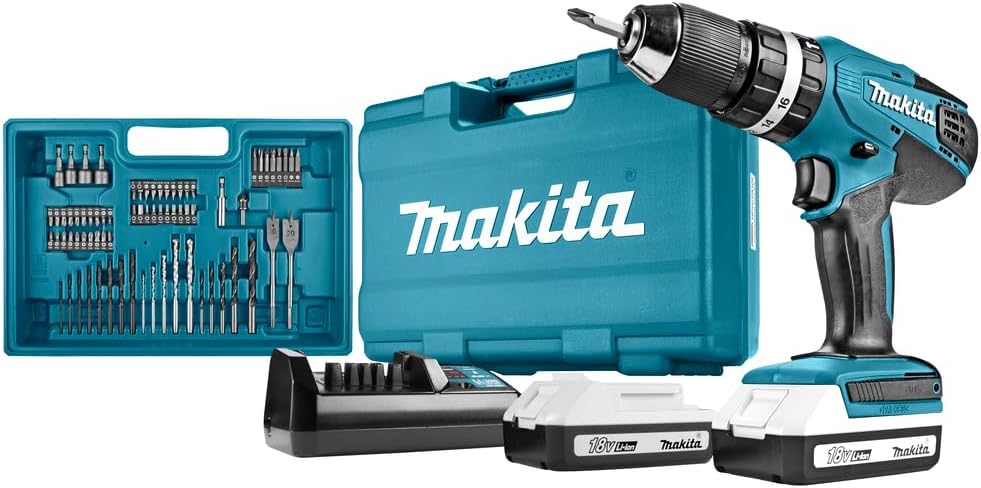 Makita HP457DWE10 Combi Drill, 18 V, Multi-Colour