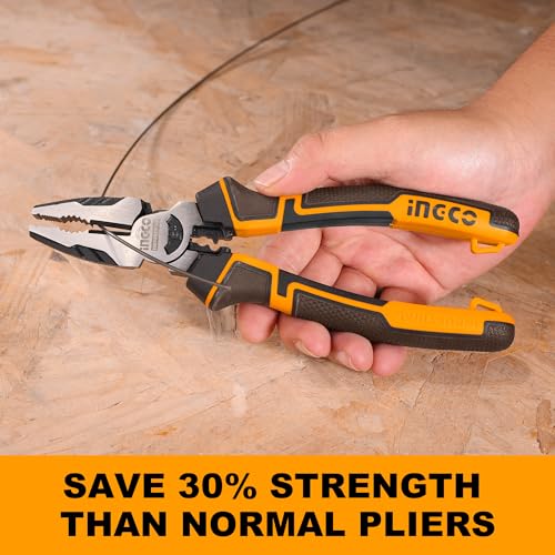 INGCO 3Pcs High Leverage Pliers Set, 8" Combination Pliers and 7" Diagonal Cutting Plier and 6" Long Nose Plier HKHLPS2831