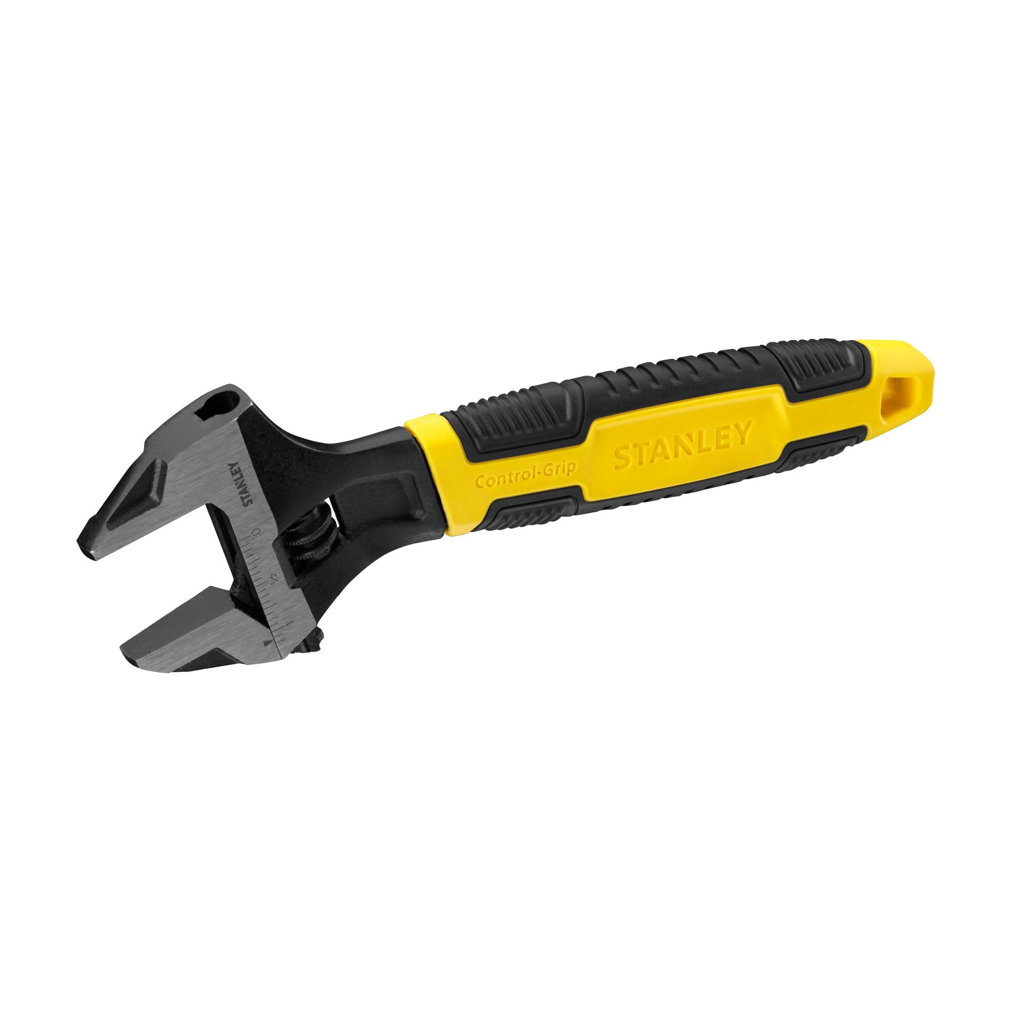 STANLEY Adjustable Wrench 30 x 200 mm Protective Phosphate Finish and Ergonomic Bi Material Handle 0-90-948, Black, Yellow