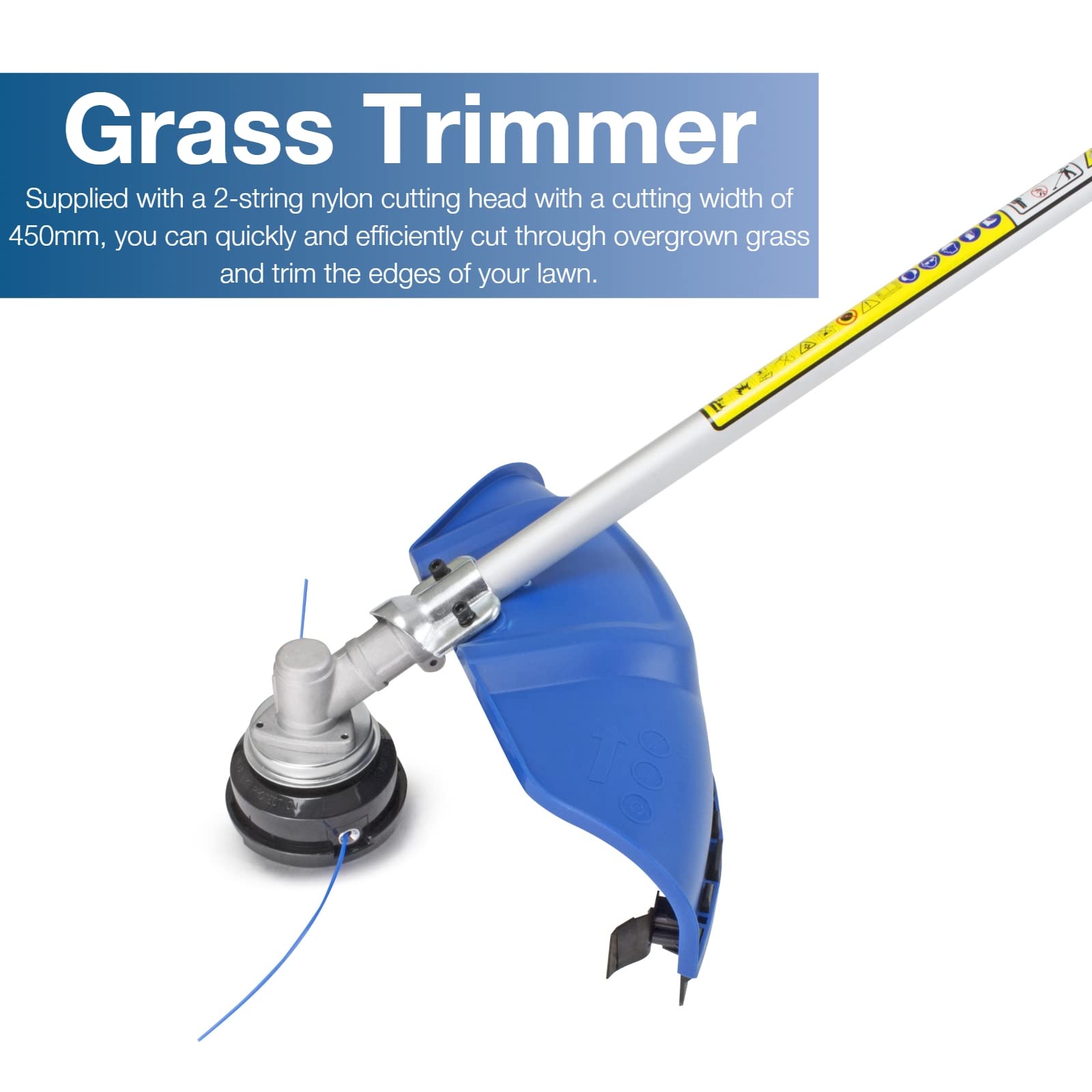Hyundai 52cc Petrol Grass Strimmer Trimmer & Brush Cutter, 2 In 1 Garden Tool, 450mm Cutting Width, Heavy Duty, Split Shaft Design, Shoulder Harness Included With 3 Year Warranty