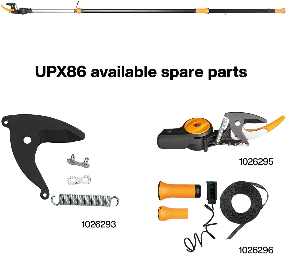 Fiskars PowerGear X Telescopic Tree Pruner UPX86, Non-stick Coated, Steel Blade/Aluminium Handle, Length 2.4 - 4 m, Black/Orange, 1023624