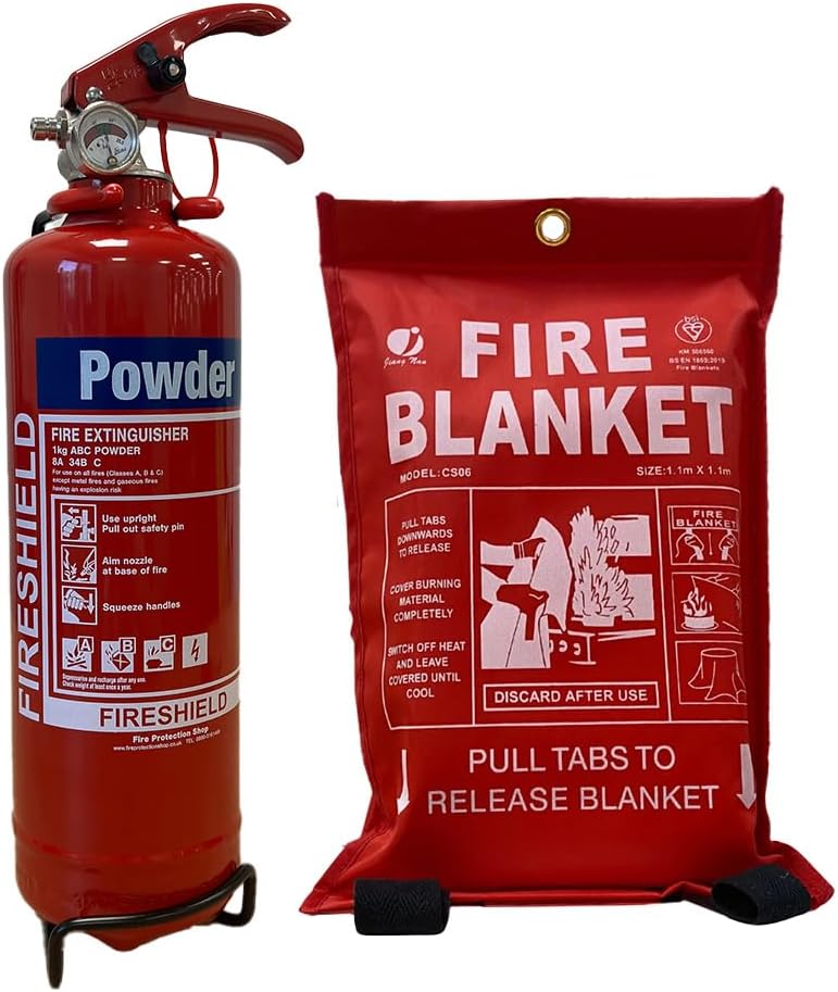 FireShield Home Safety Pack, 1kg Dry Powder Fire Extinguisher & 1m x 1m Soft Case Fire Blanket