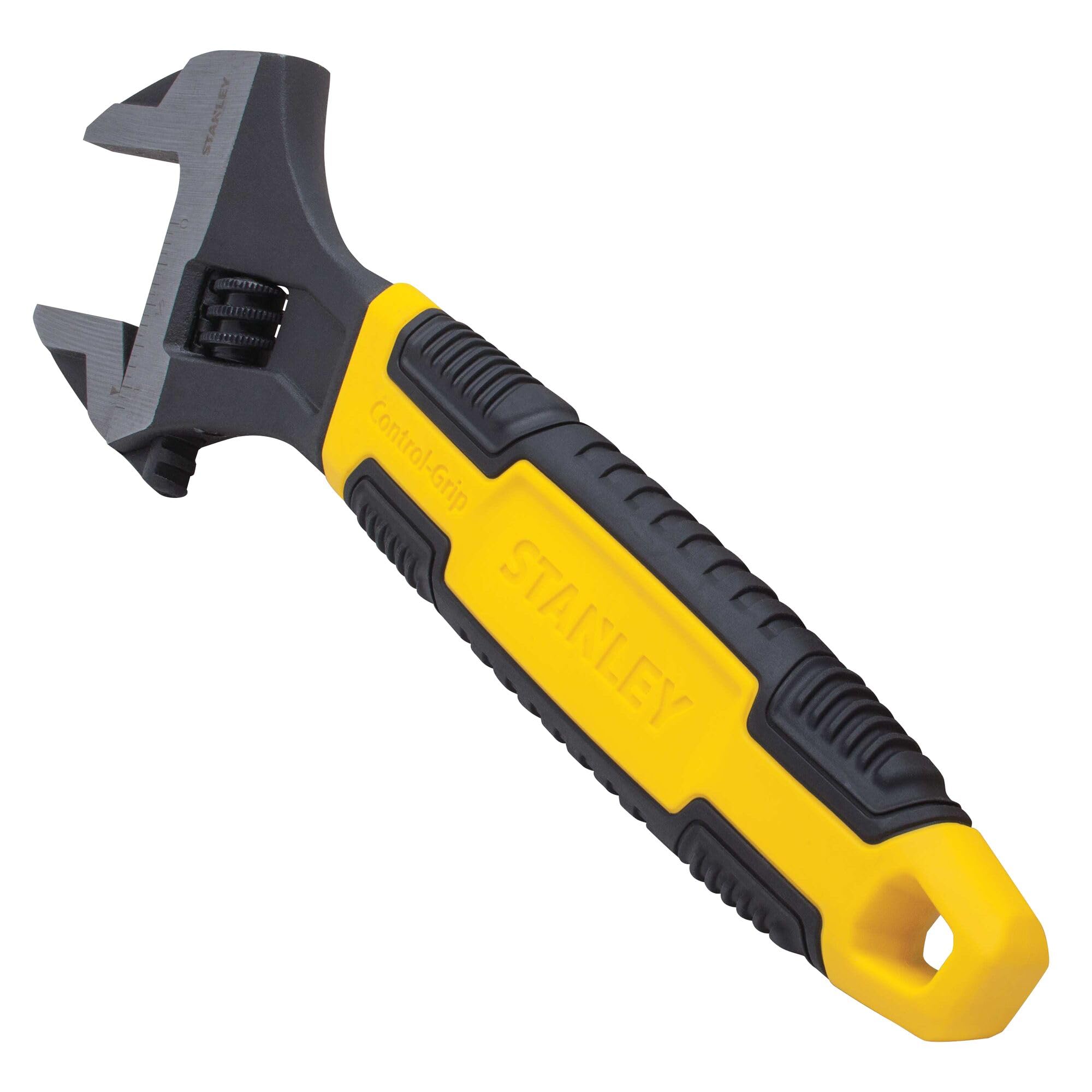 STANLEY Adjustable Wrench 30 x 200 mm Protective Phosphate Finish and Ergonomic Bi Material Handle 0-90-948, Black, Yellow
