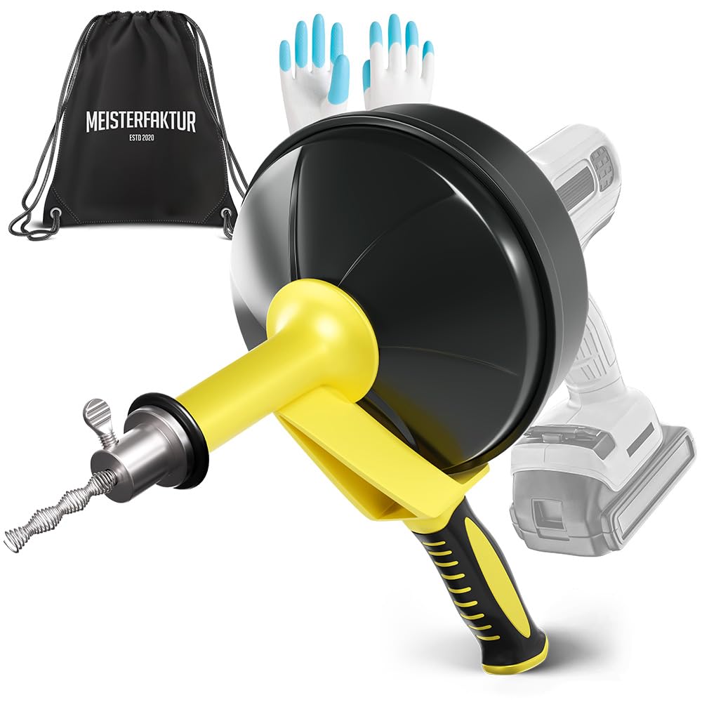 MEISTERFAKTUR Drain Snake [25 FT] - with Drill Attachment - Ideal Plumbing Snake for Sink and Drain Unblocking - Solid Drain Unblocker Tool for Real DYIs!