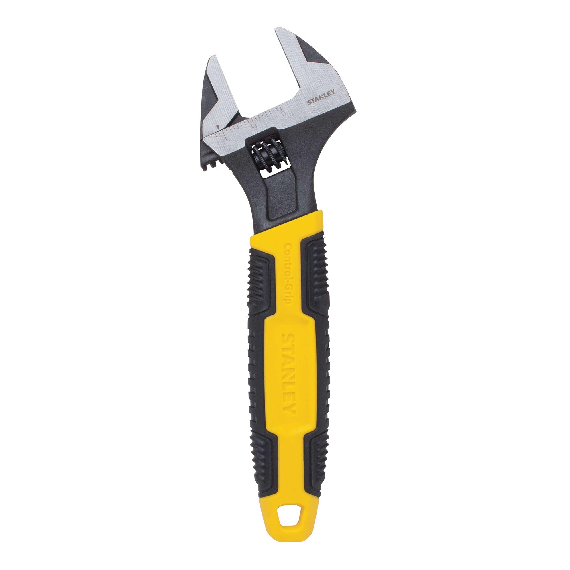 STANLEY Adjustable Wrench 30 x 200 mm Protective Phosphate Finish and Ergonomic Bi Material Handle 0-90-948, Black, Yellow