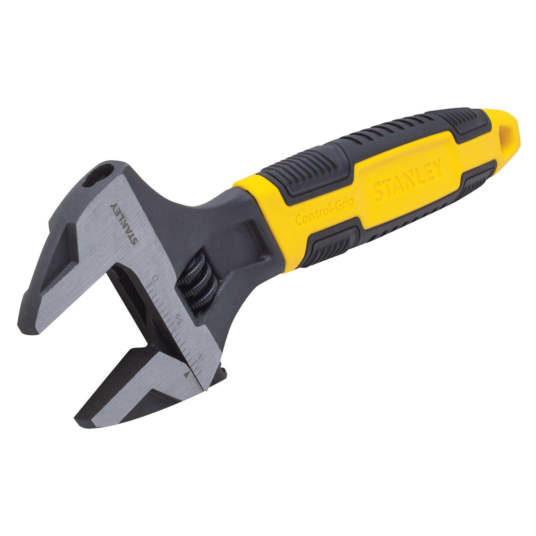 STANLEY Adjustable Wrench 30 x 200 mm Protective Phosphate Finish and Ergonomic Bi Material Handle 0-90-948, Black, Yellow
