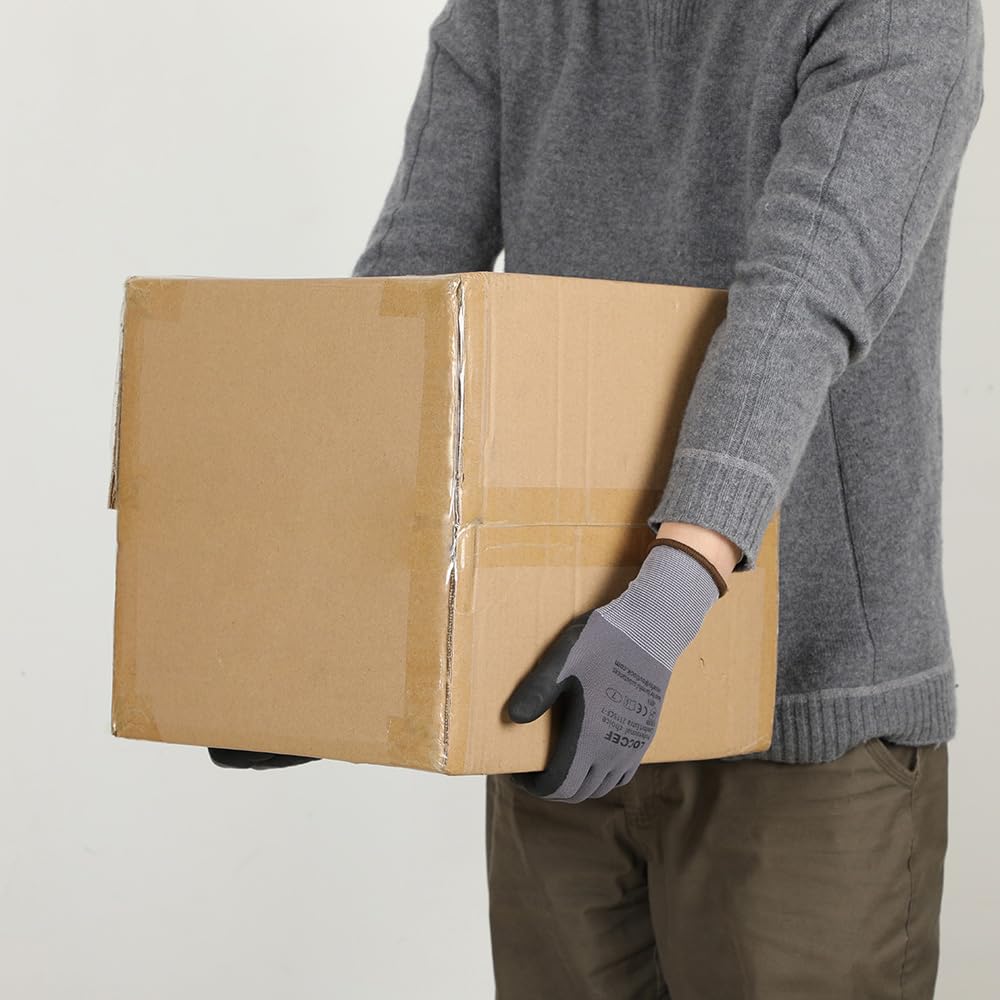 LOCCEF Safety Work Gloves MicroFoam Nitrile Coated-12 Pairs,Seamless Knit Nylon, Home Improvement,Micro-Foam Gloves (9/L, Grey-12 Pairs)