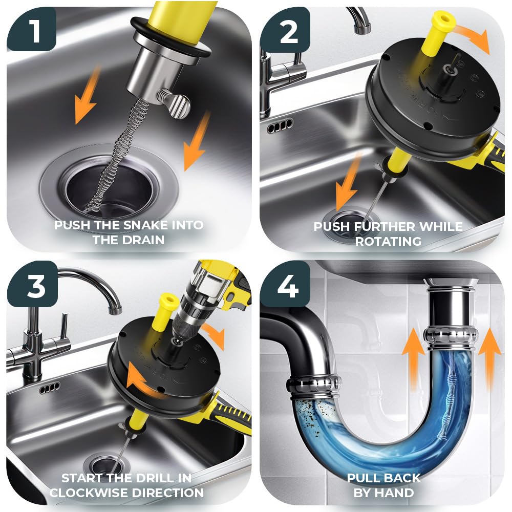 MEISTERFAKTUR Drain Snake [25 FT] - with Drill Attachment - Ideal Plumbing Snake for Sink and Drain Unblocking - Solid Drain Unblocker Tool for Real DYIs!