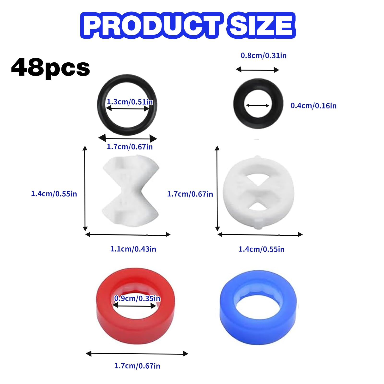 48 Pcs Tap Washers Kit with Ceramic Discs - Multi-Size Silicone O-Rings & Leak-Proof Gaskets for Mixer Taps Repair, Bathroom Sink & Kitchen Faucet DIY Plumbing (1/2 Turn Fit)
