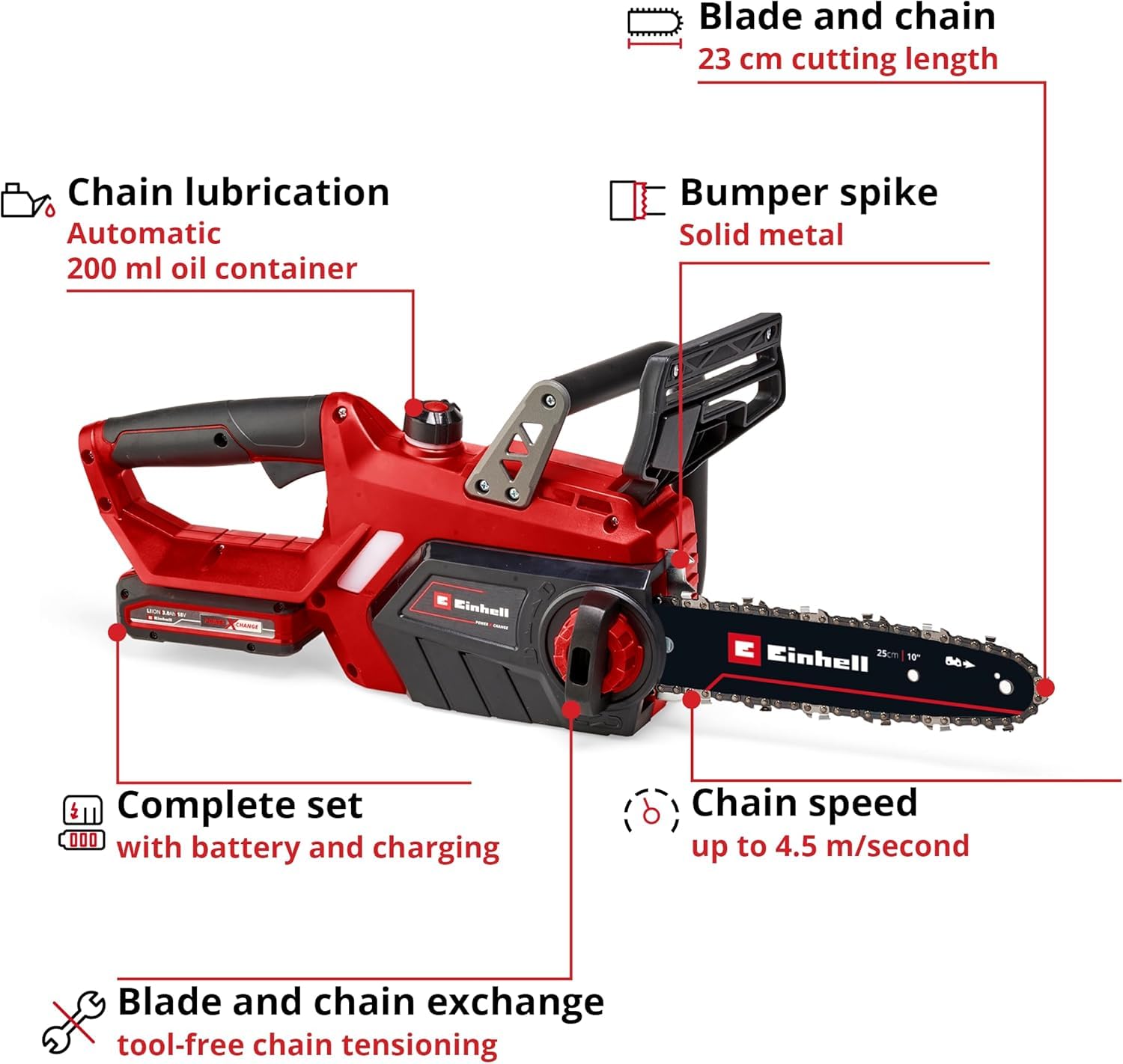 Einhell Power X-Change 18V Cordless Chainsaw With Battery and Charger - 10 Inch (25cm) Electric Chainsaw Cordless With OREGON Bar and Chain - GE-LC 18/25 Li Battery Chainsaw + 3Ah Starter Kit