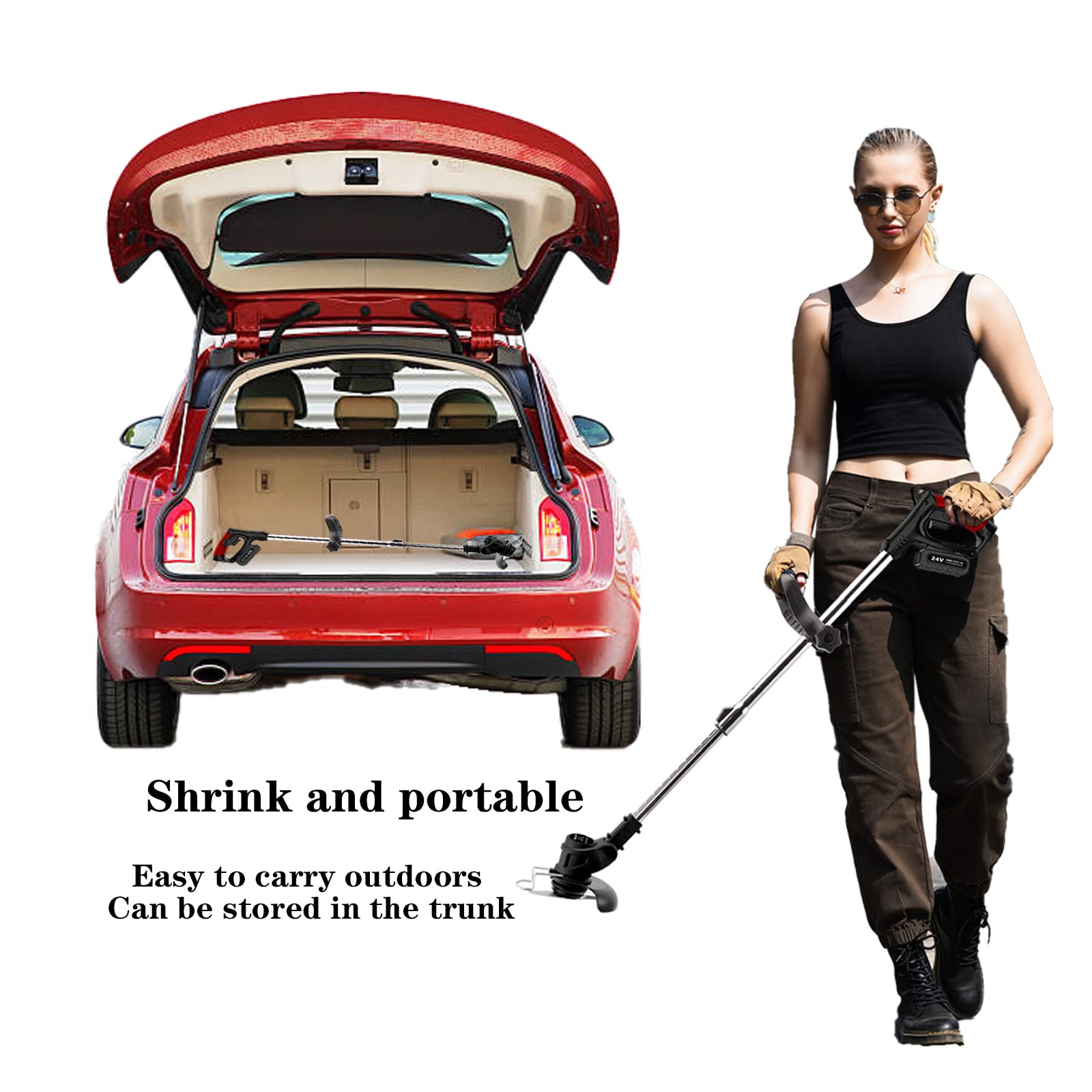 SMILOVII 24V Cordless Strimmer, Telescopic Lightweight Grass Trimmer with 6xMetal Blades & 10xPlastic Blades, 2 x 2000mAh Battery, Electric Garden Strimmer Grass Cutter for Lawn Edger Pruning Weed