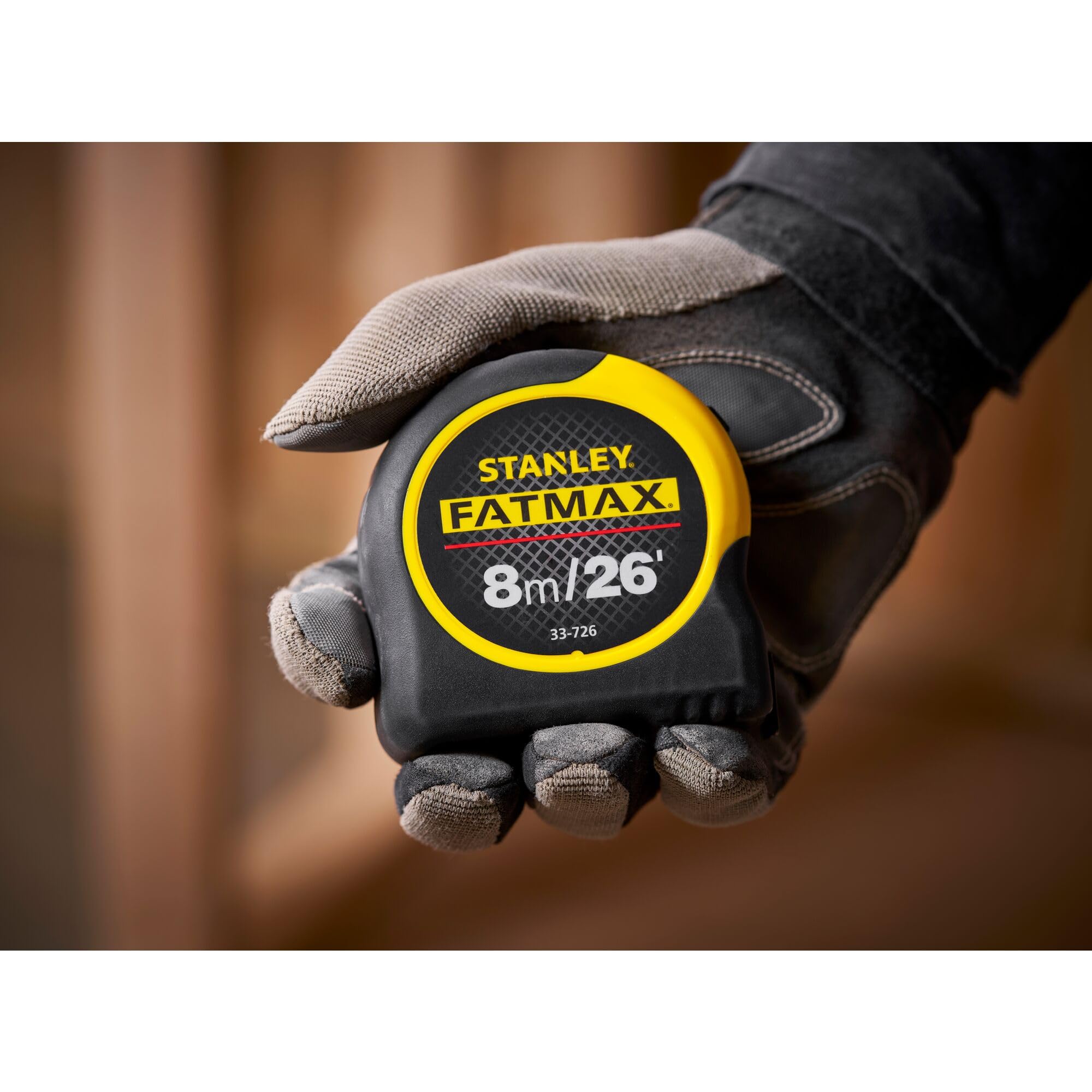STANLEY FATMAX 8m/26' Tape Measure, Blade Armour Coating, 3.3m Standout, Magnetic Hook End, 0-33-726