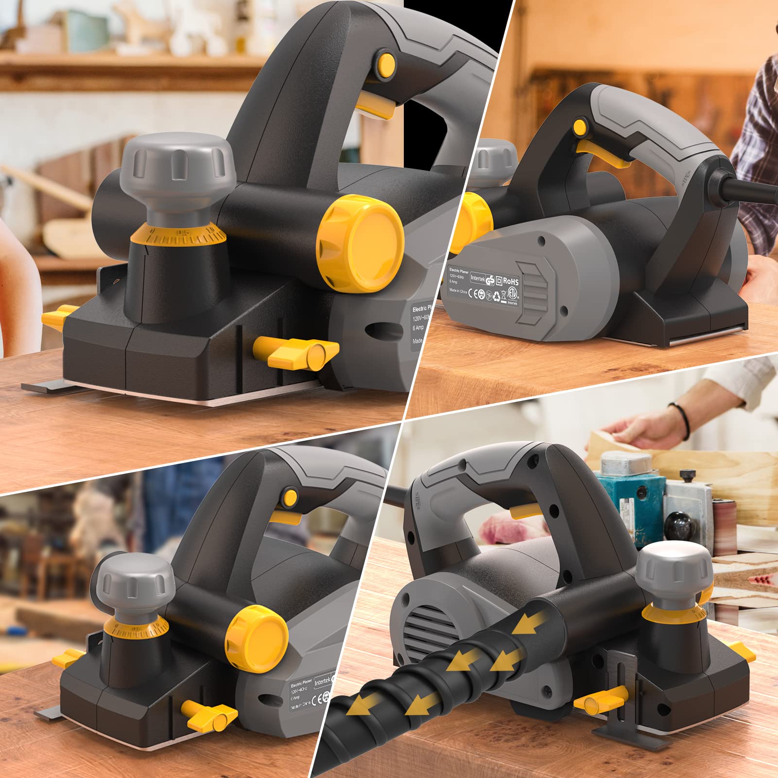 Jellas Electric Planer, Voltage 230-240V Electric Hand Planer, 16000RPM Planer, with 2 Reversible HSS Blades, 2mm Adjustable Cut Depth, Parallel Fence Bracket, Ideal Planer Woodworking, EP710