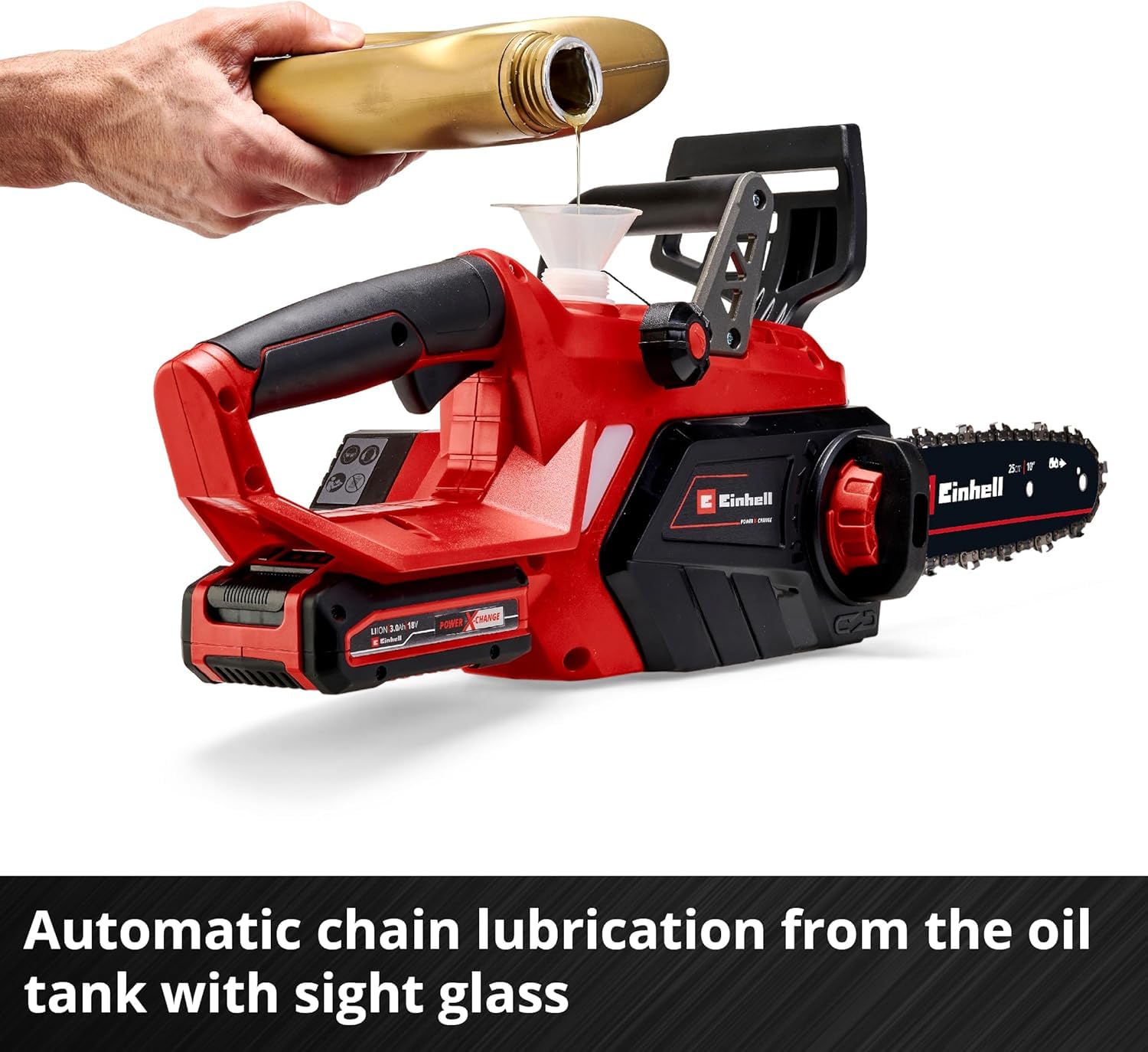 Einhell Power X-Change 18V Cordless Chainsaw With Battery and Charger - 10 Inch (25cm) Electric Chainsaw Cordless With OREGON Bar and Chain - GE-LC 18/25 Li Battery Chainsaw + 3Ah Starter Kit