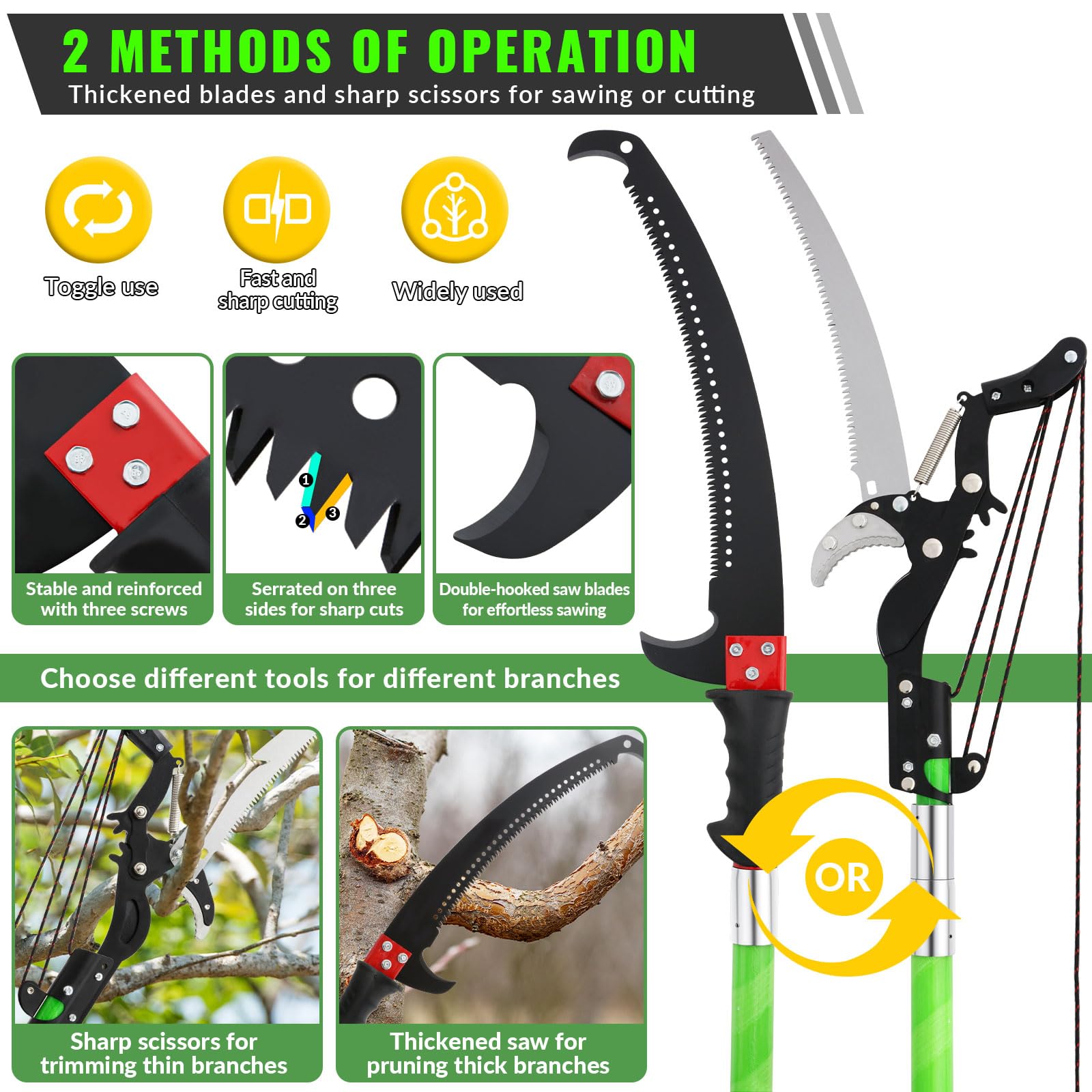 Pole Pruning Saw 30 Foot Long Handle Adjustable Length, Manual Pole Saw High Branch Scissors with Carry Bag and Sturdy Pole, Telescopic Tree Pruner Long Reach for Palm Oak High Branches