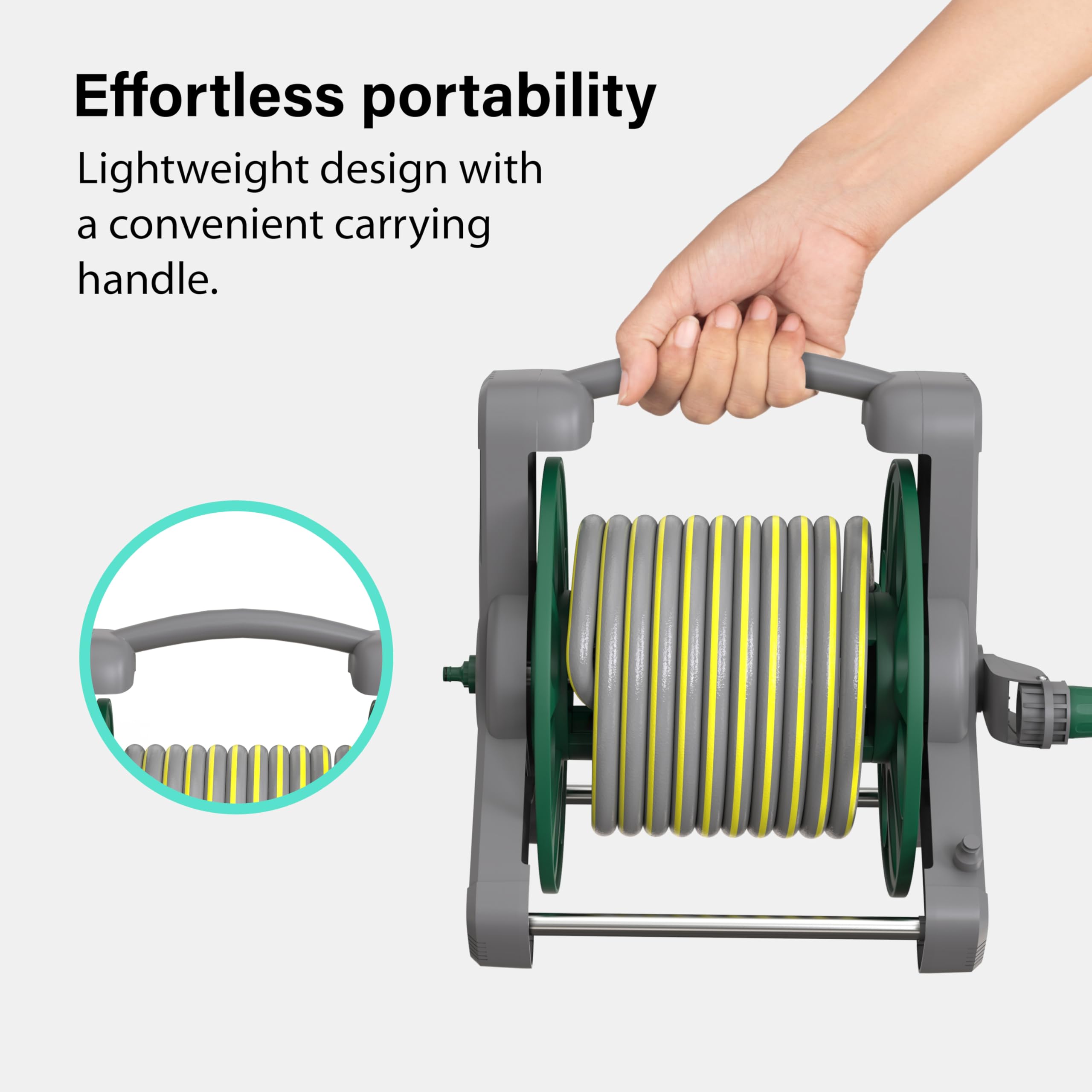 Garden Hose Reel 25M (ø 15 mm), 2-in-1 as Free Standing or Wall Mounted Garden Hose, Complete with Hose Guide, Nozzle and Fittings, Robust Frame for Stability, Compact Hose Reel Flexibility Use