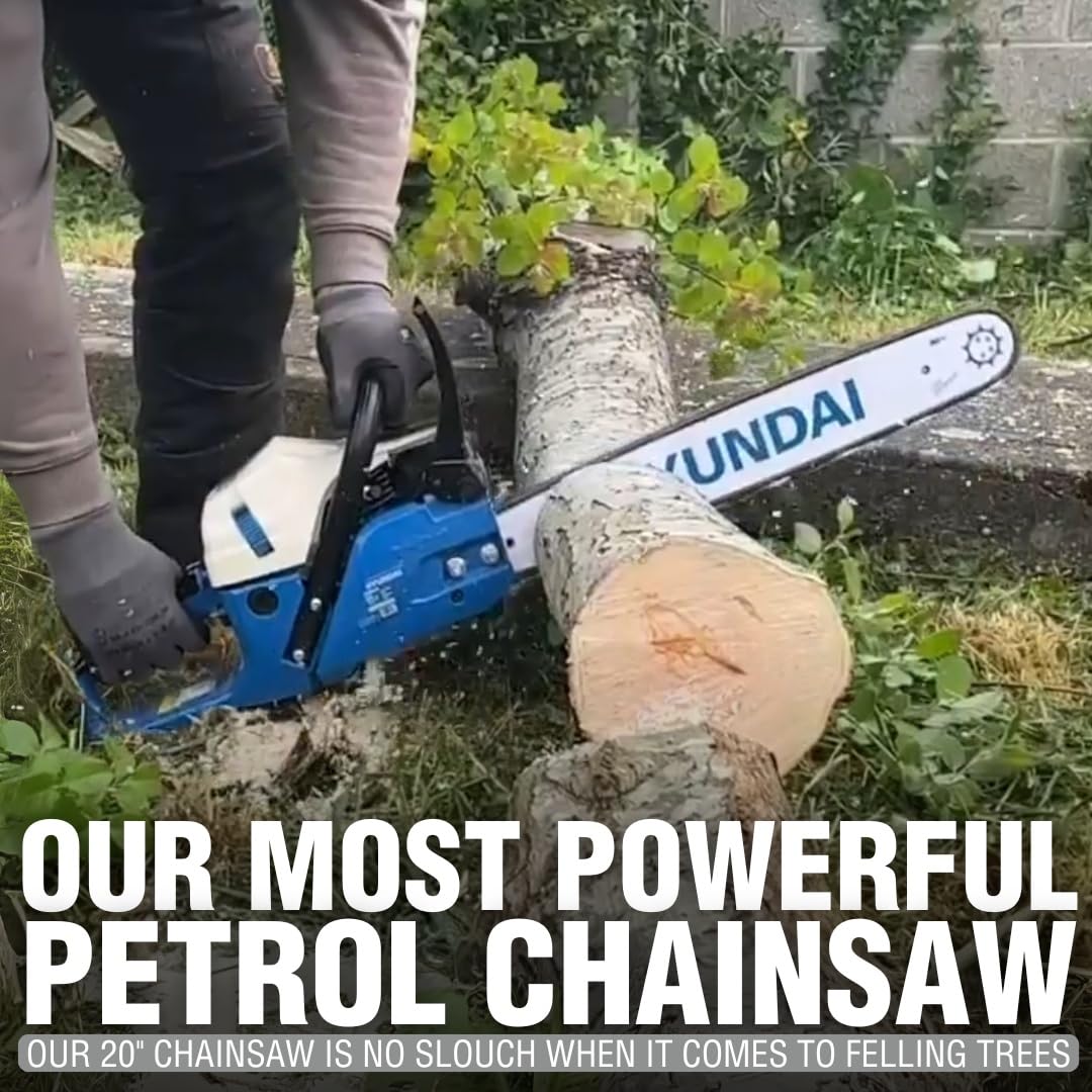Hyundai 62cc 20" Petrol Chainsaw Powerful, Lightweight, and Durable for Heavy-Duty Tree Felling and Garden Tasks, 3 Year Warranty