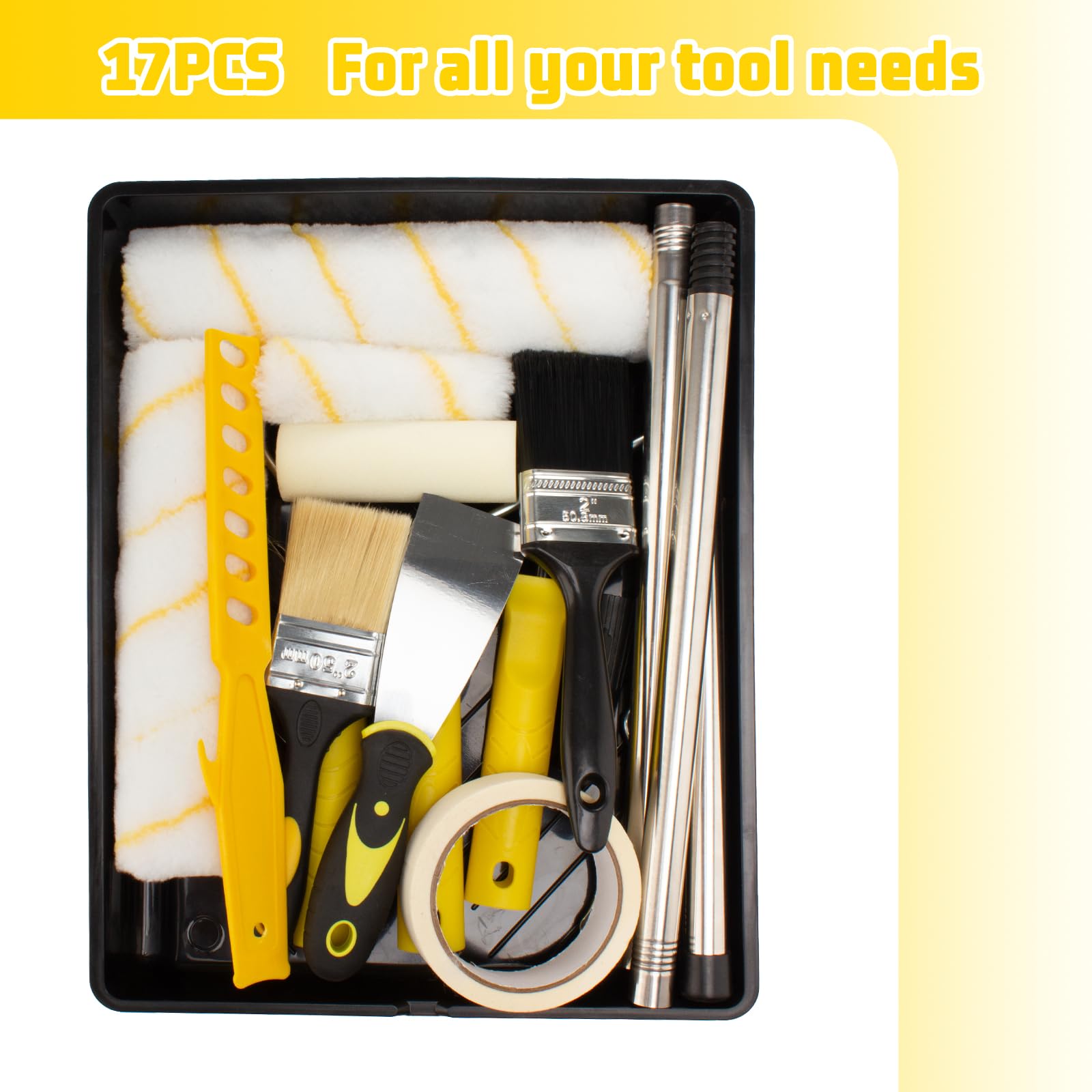 Paint Tray Set, 17 pcs, Paint Roller Kit, Paint Rollers 9 Inch, Small Paint Roller, Paint Roller Tray, 4 Inch Paint Roller, Paint Roller Set, (Paint Rollers and Trays Sets)