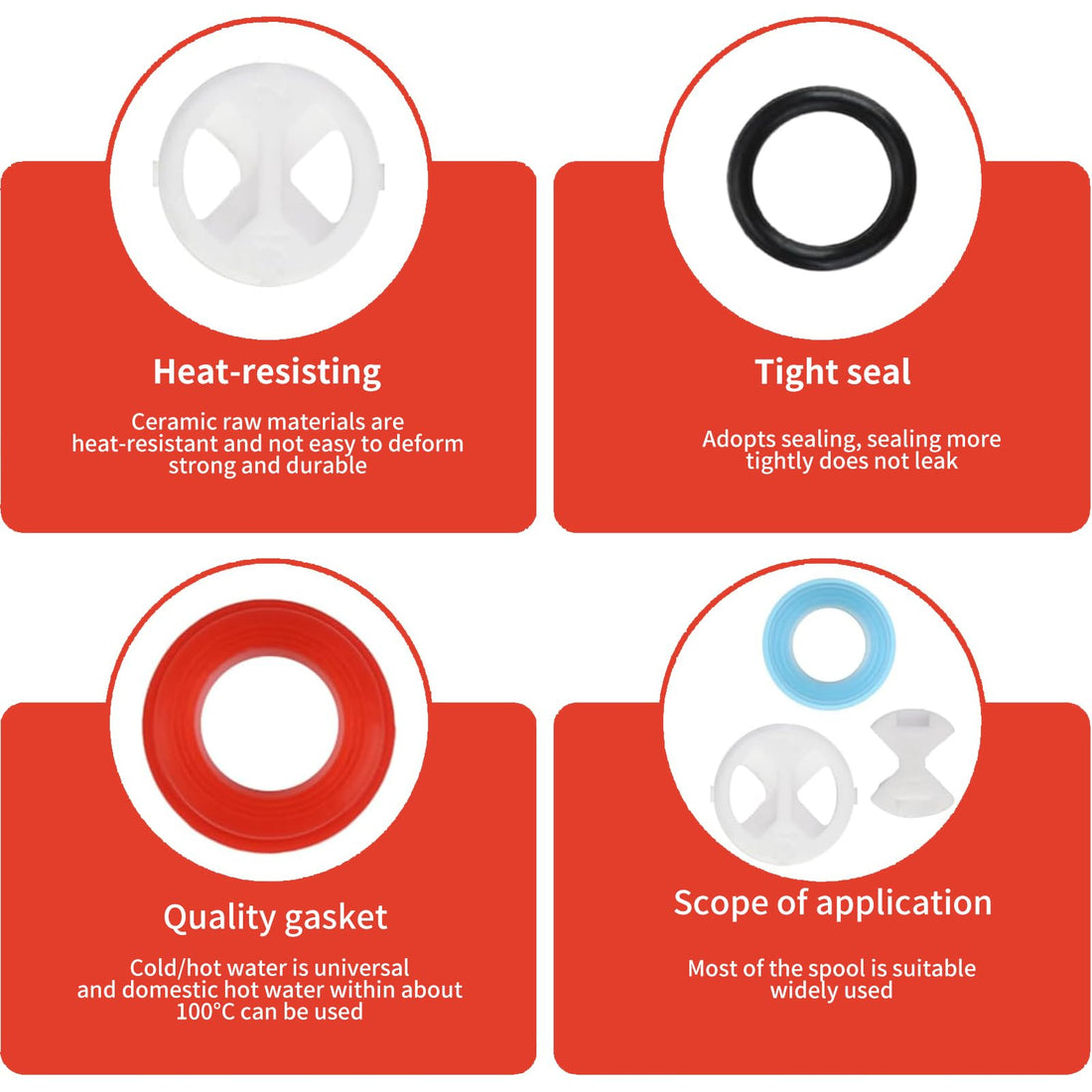 48 Pcs Tap Washers Kit with Ceramic Discs - Multi-Size Silicone O-Rings & Leak-Proof Gaskets for Mixer Taps Repair, Bathroom Sink & Kitchen Faucet DIY Plumbing (1/2 Turn Fit)