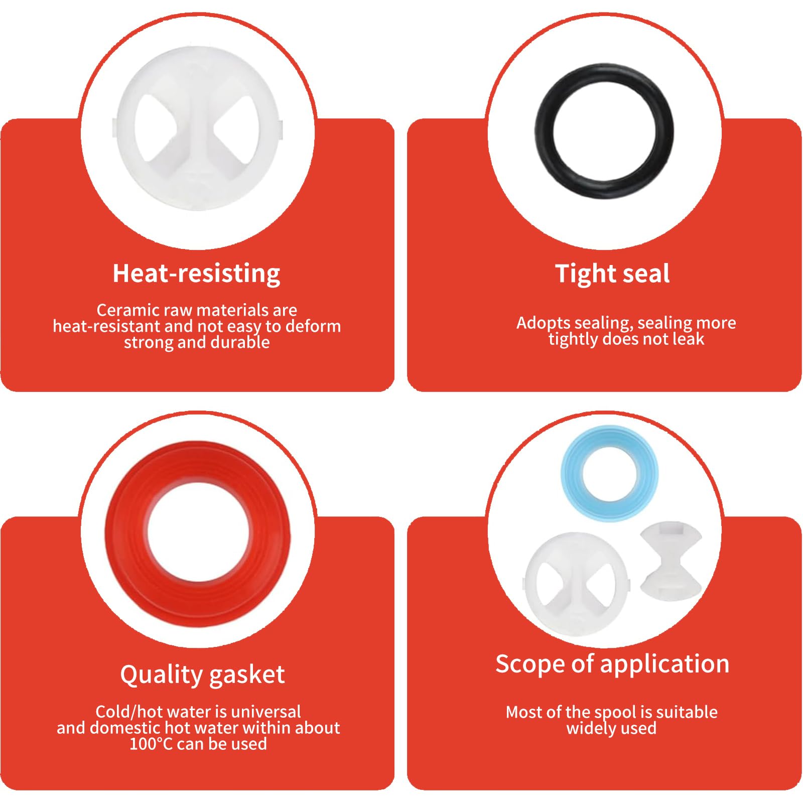 48 Pcs Tap Washers Kit with Ceramic Discs - Multi-Size Silicone O-Rings & Leak-Proof Gaskets for Mixer Taps Repair, Bathroom Sink & Kitchen Faucet DIY Plumbing (1/2 Turn Fit)