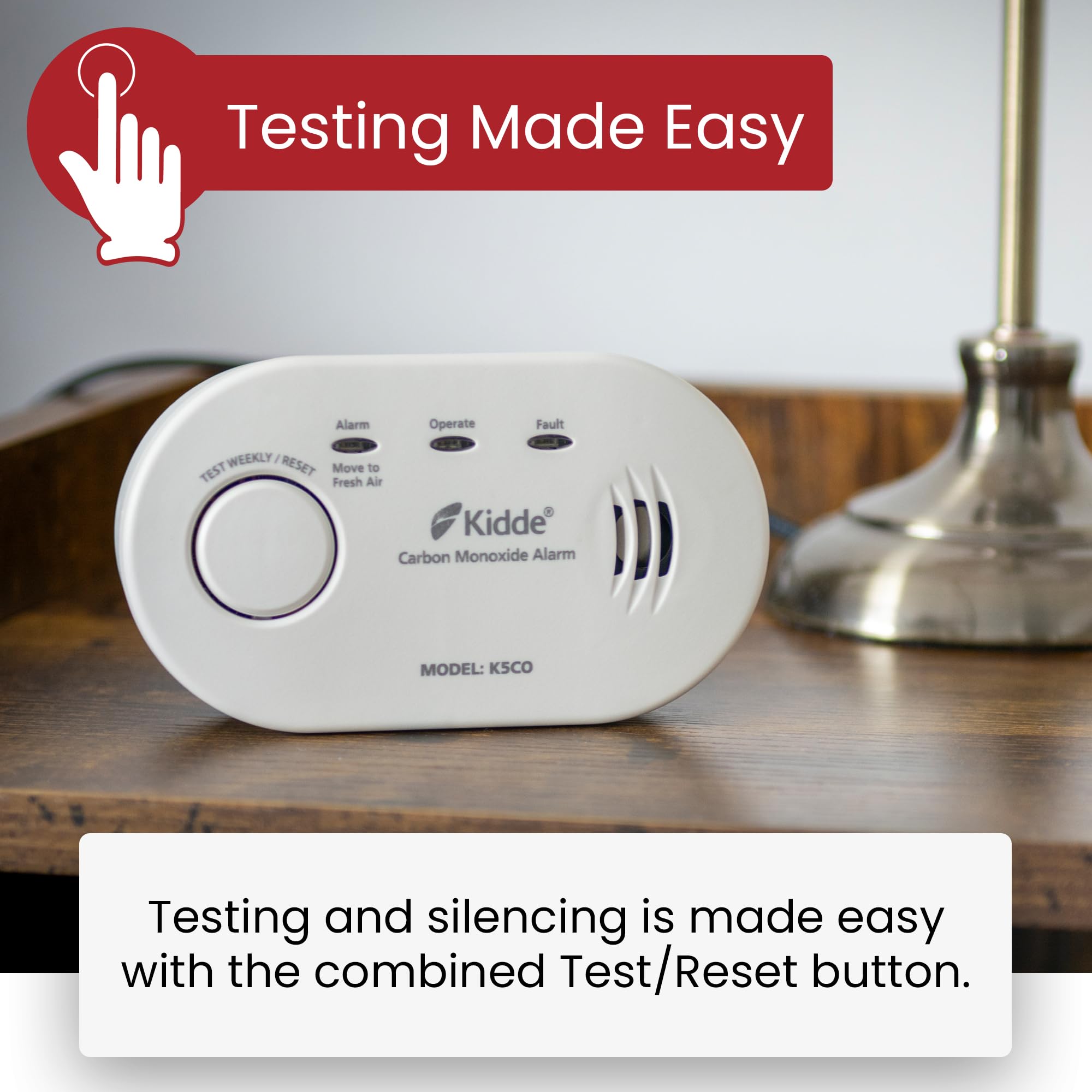 Twin Pack Kidde 5CO Battery Powered Carbon Monoxide Alarm and Detector - 10 Year Sensor Life with AA Batteries