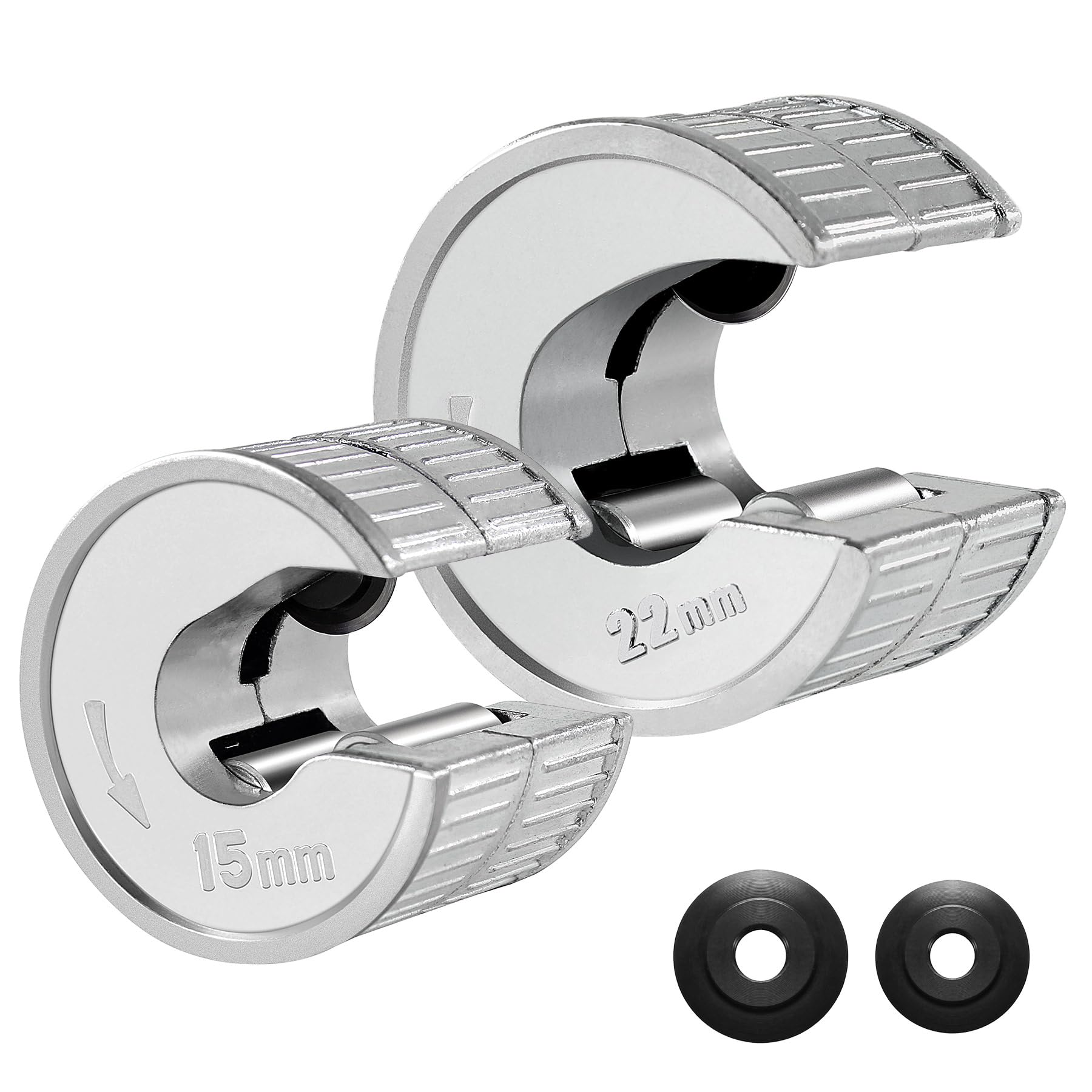 HAUTMEC Copper Pipe Cutter Sturdy Plumbing Auto Cut Tube Cutter Set Twin Pack 15 & 22mm Pipe Cutters Pipe Slice with 2 Spare Pipe Cutting Wheel Blades
