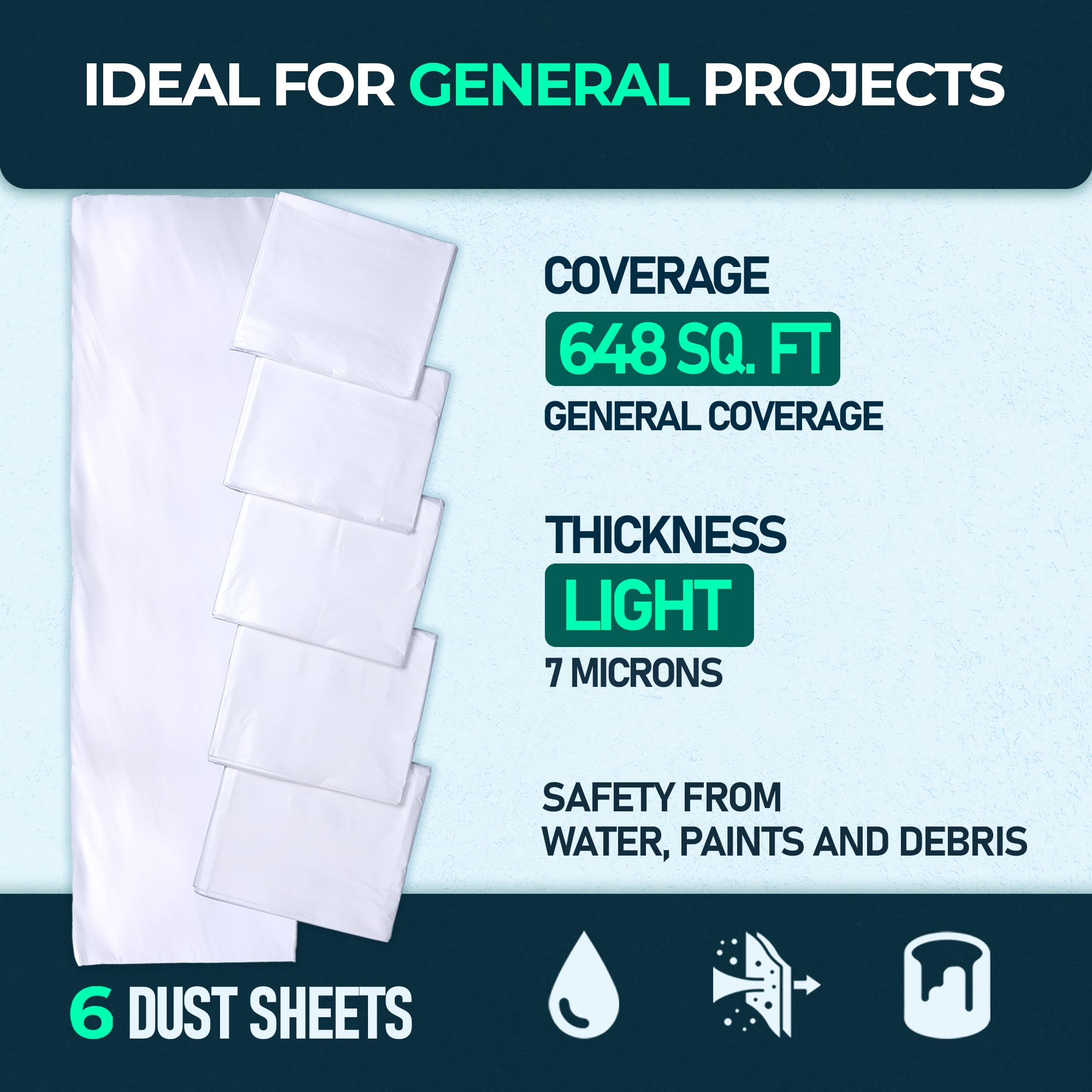 CS 6 Pack Extra Large Plastic Dust Sheets for Decorating 3.6 x 2.7m (12 x 9ft), Light Dust Sheet for Painting & Furniture, Plastic Sheet-Plastic Sheeting-Decorating Tools-Decorating Sheets-Dust Cover