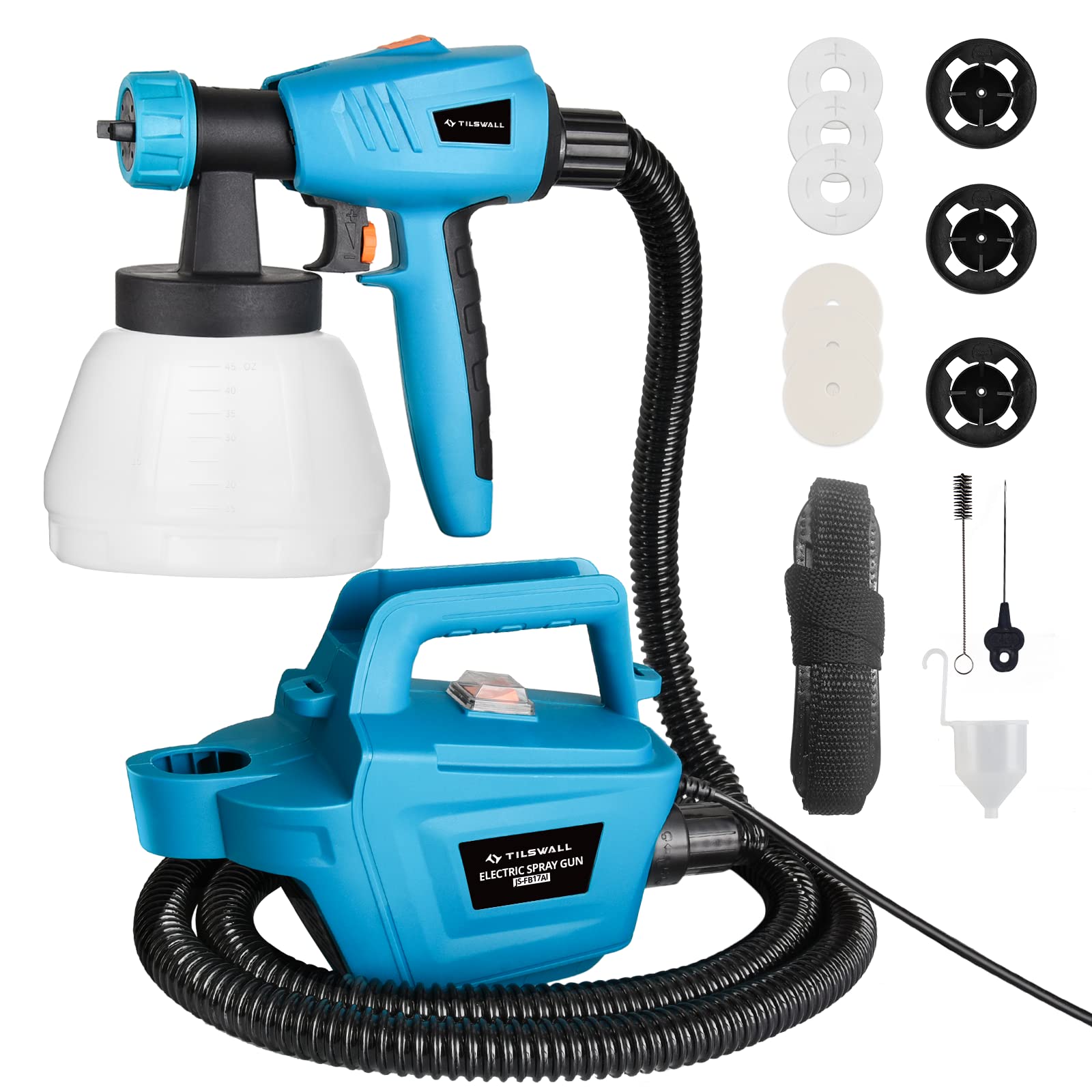 Fence Paint Sprayer Tilswall Pro 800W, Electric HVLP Paint Spray Gun with 3 Nozzle Sizes, 3 Spray Patterns, and 1300ML Detachable Container for Fences, Sheds, Decking, Garden Furniture