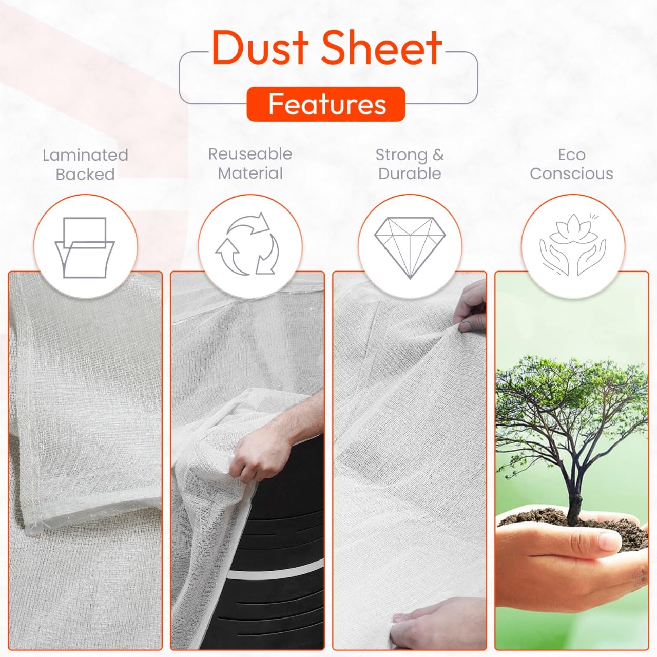 Pack of 2 Laminated Cotton Dust Sheets for Decorating & Painting Size 12ft X 9ft | Paint Cover Sheets Backed with Plastic Polythene Sheeting | Drop Cloth for Painting, Furnitures, Floor, StairCase