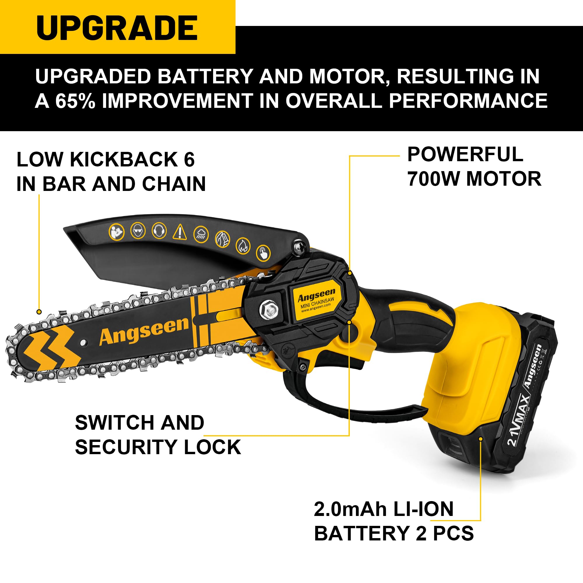 Brushless Mini Chainsaw Cordless 6 Inch, Electric Saw Battery Chainsaw Chain Saws with 2 2.0Ah Battery and 2 Super Chains, Small Chainsaw Power Tools for Cutting Trees, Cut Wood, Tree