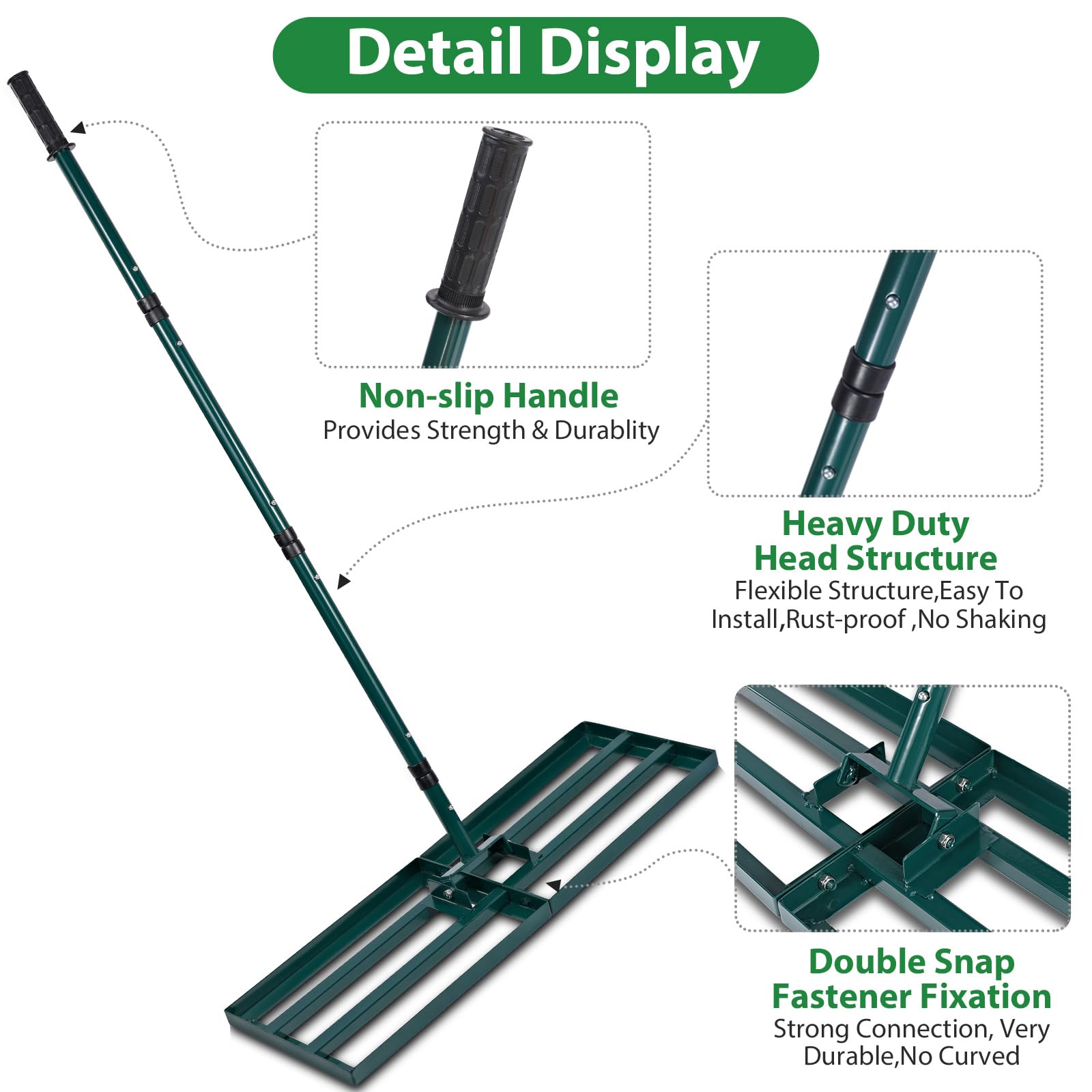 Signstek Lawn Leveling Rake, Stainless Steel Lawn Leveler with 30” x 10” Ground Plate, 76.7” Adjustment Long Handle, Level Lawn Tool for Grass, Golf Field, Garden, Level Soil