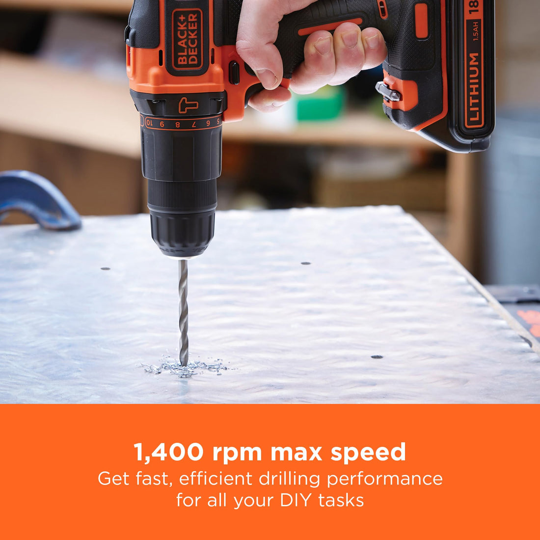 BLACK+DECKER 18V Hammer Drill with Battery, Charger, and Kitbox, BCD700S1K-GB