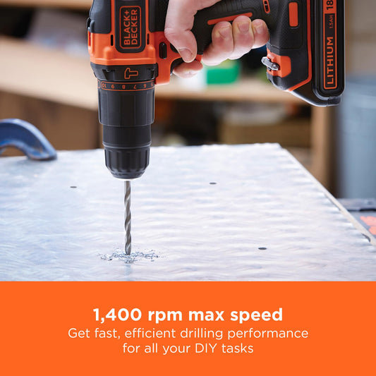 BLACK+DECKER 18V Hammer Drill with Battery, Charger, and Kitbox, BCD700S1K-GB