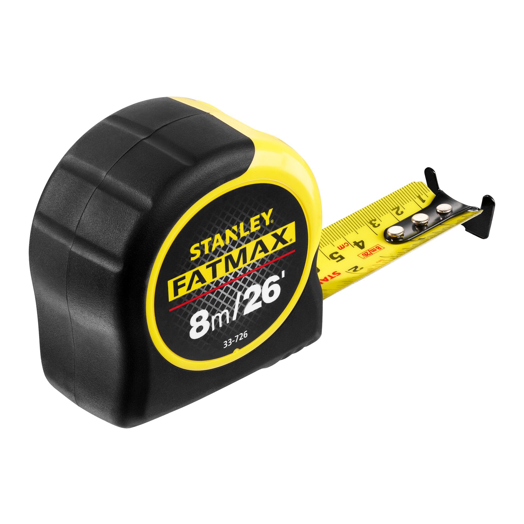 STANLEY FATMAX 8m/26' Tape Measure, Blade Armour Coating, 3.3m Standout, Magnetic Hook End, 0-33-726