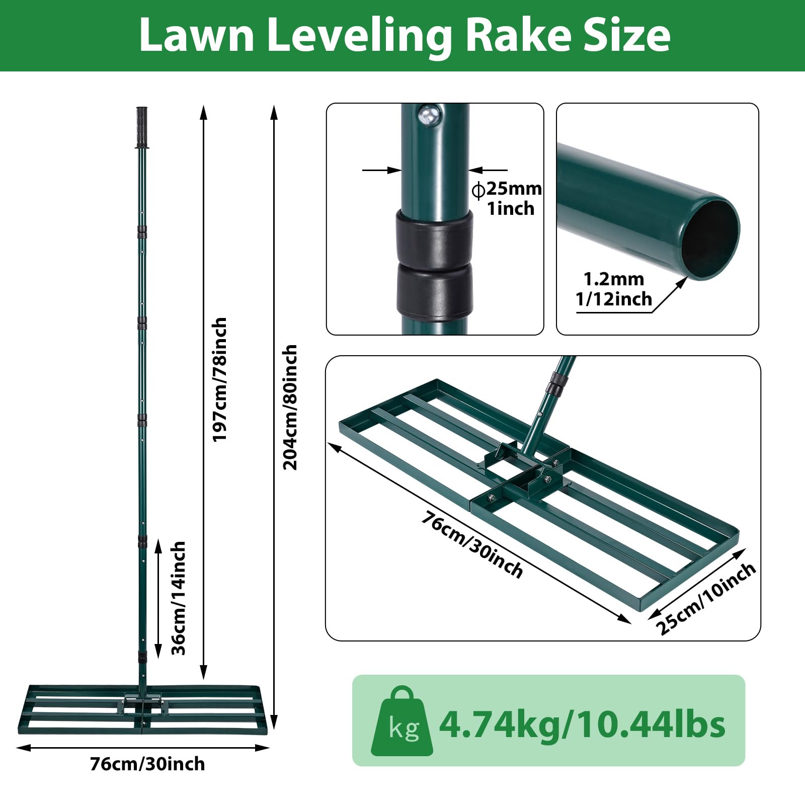 Signstek Lawn Leveling Rake, Stainless Steel Lawn Leveler with 30” x 10” Ground Plate, 76.7” Adjustment Long Handle, Level Lawn Tool for Grass, Golf Field, Garden, Level Soil