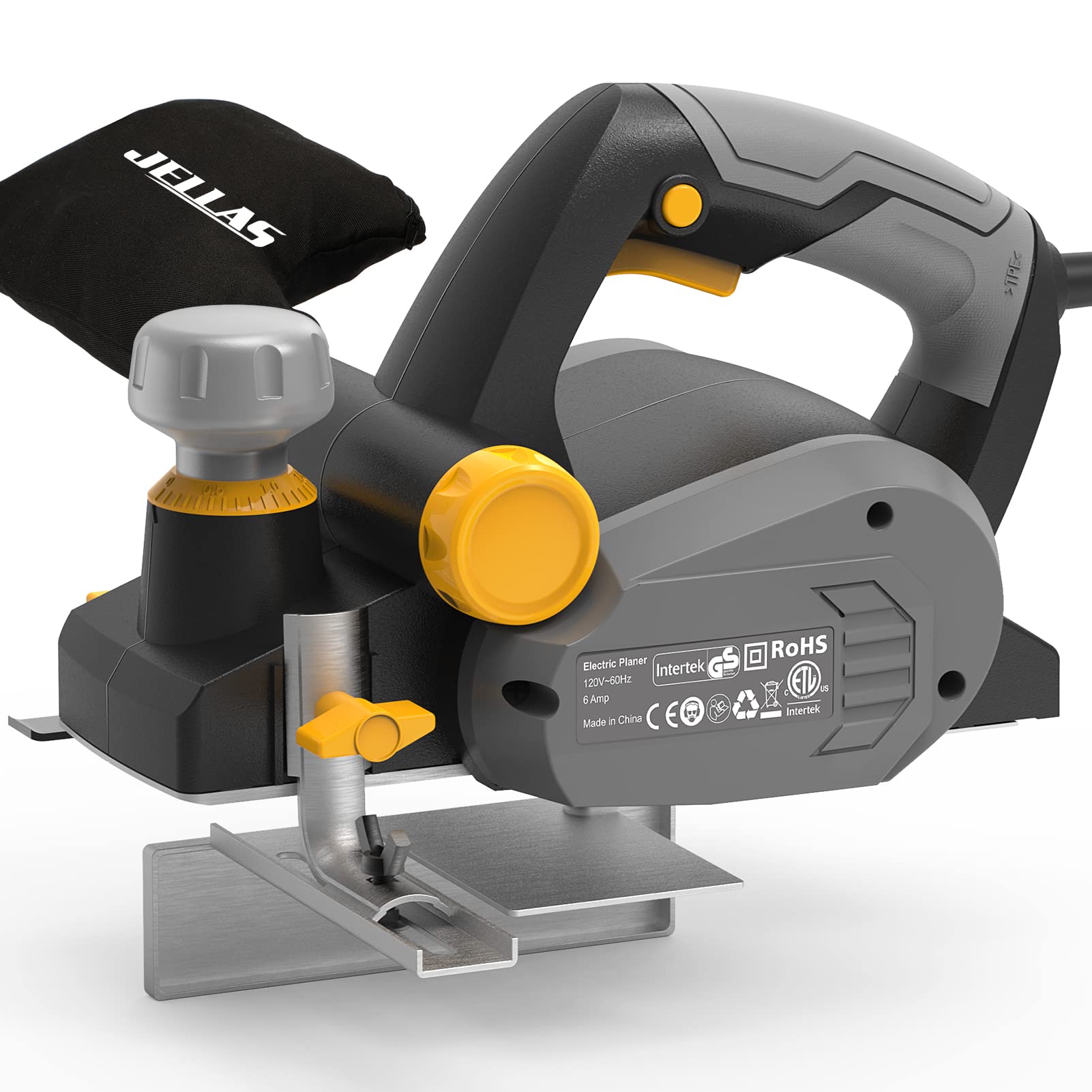 Jellas Electric Planer, Voltage 230-240V Electric Hand Planer, 16000RPM Planer, with 2 Reversible HSS Blades, 2mm Adjustable Cut Depth, Parallel Fence Bracket, Ideal Planer Woodworking, EP710