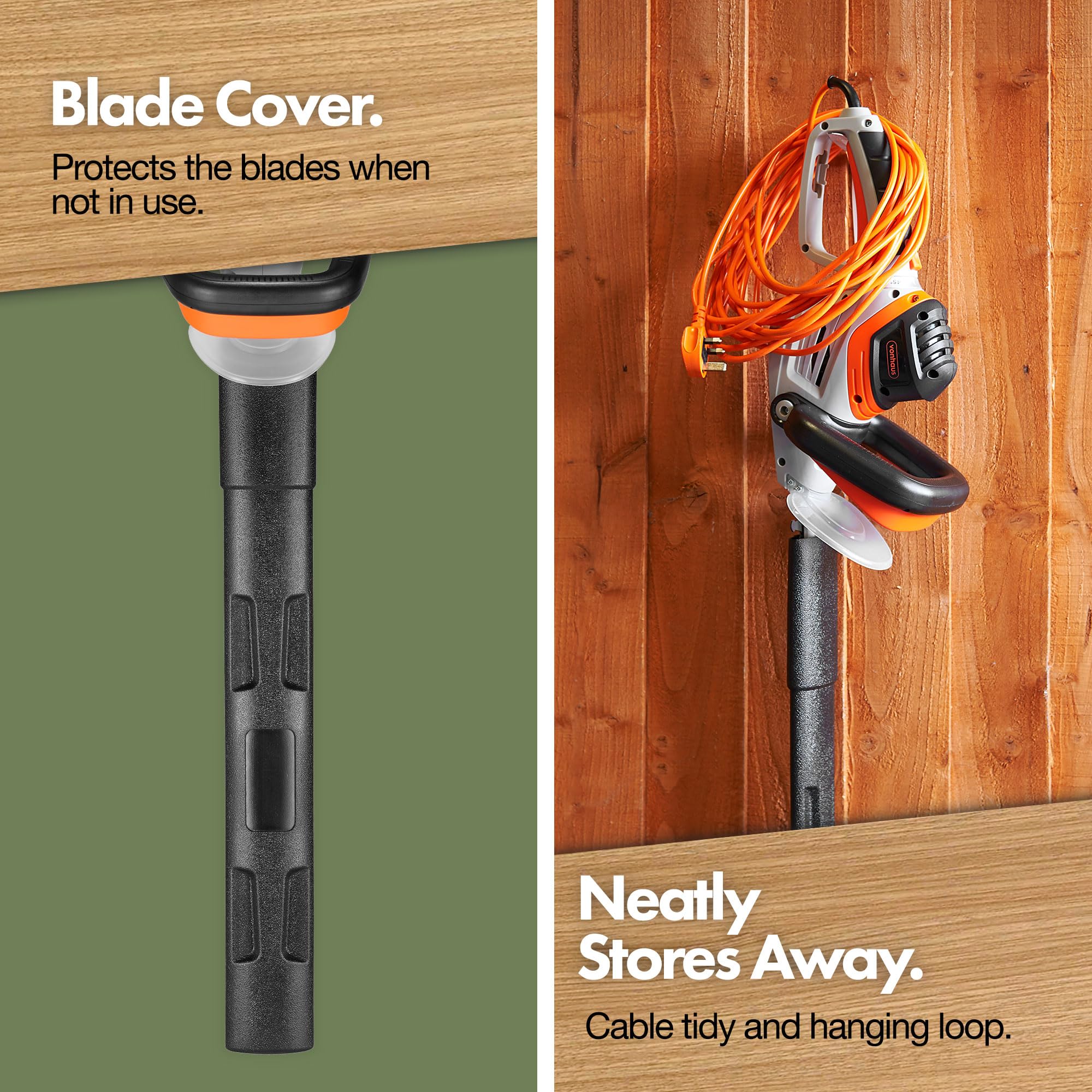 VonHaus Hedge Trimmer 710W – Electric Lightweight Cutter for Hedges, Branches, Shrubs, Twigs – Comes with Blade Cover, 10m Cable, 61cm Blade, Rotating Handle, 2 Stage Safety Trigger