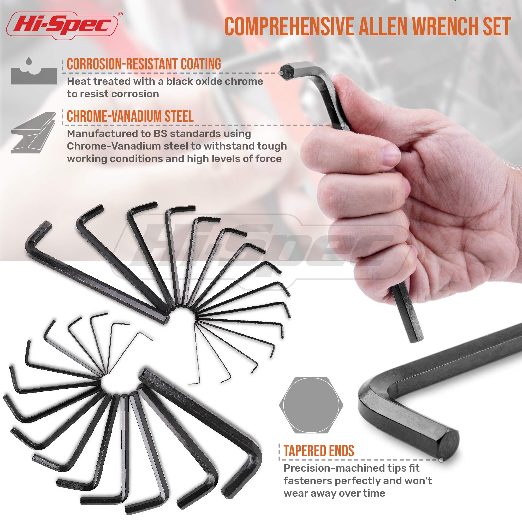 Hi-Spec 30pc Imperial & Metric Hex Allen Key Wrench Folding Set with Small & Large Sizes. Includes Mini 0.035” Up to Long 10mm