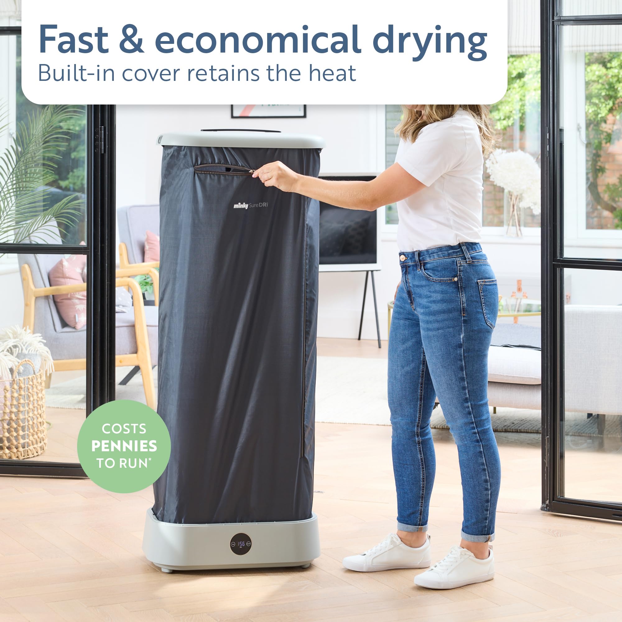 Minky SureDRI Compact Drying Pod, Portable Electric Clothes Dryer with Quiet Fan, 1.5M Cord, Up to 6 Hours Working time, Fast & Economical Drying, Holds Up to 10 Hangers, Low Running Costs