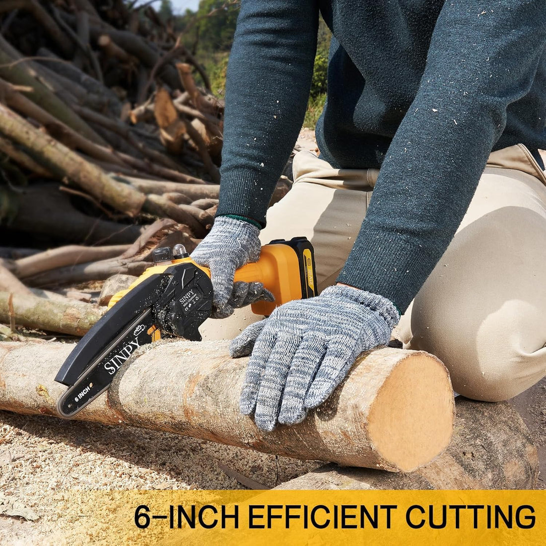 SINPY Mini Chainsaw Cordless, 6 Inch Electric Power Chain Saw with 2 Batteries & 2 Chains, Small Chainsaw with Safety Lock for Tree Trimming, Garden, Wood Cutting Gift for Men Dad Husband Fathers 2025